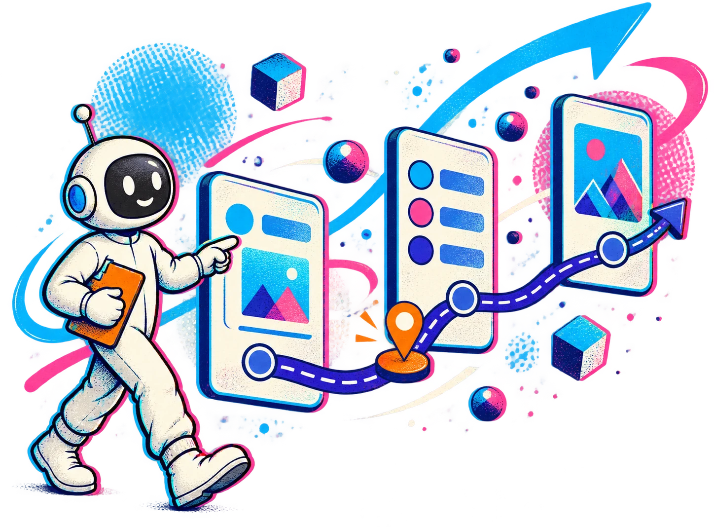 A mascot art director shapes a colourful abstract visual system.