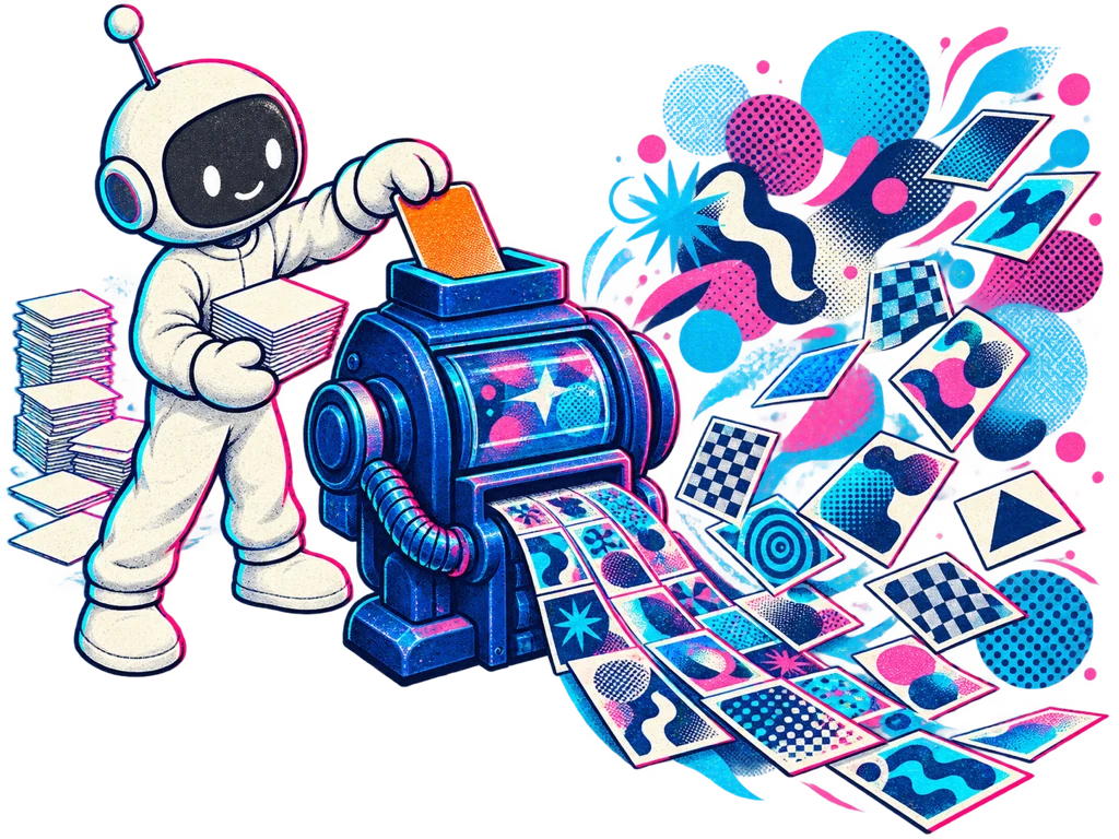 A mascot maker feeds visual swatches into a style-training console.