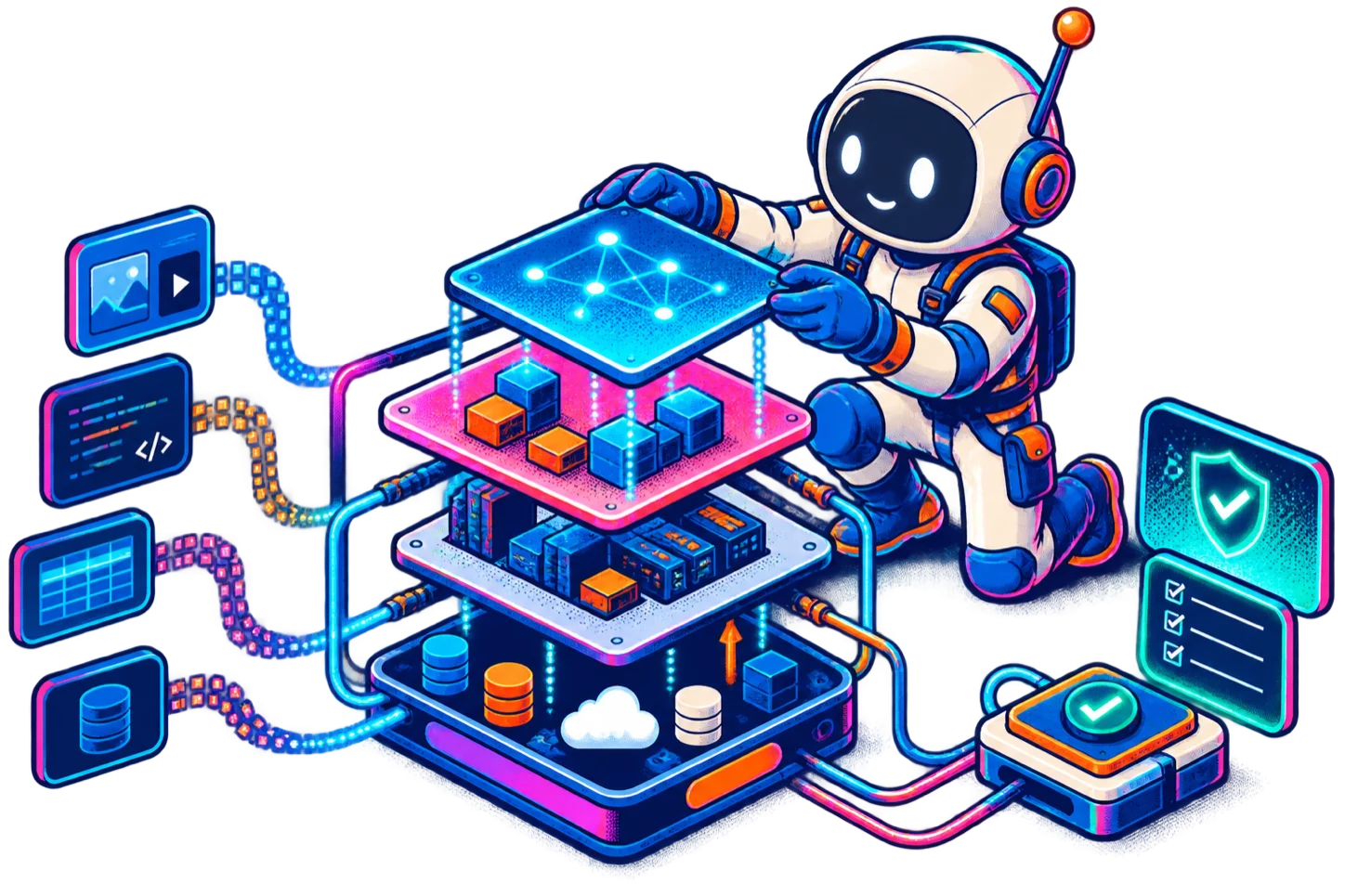 Maker assembling an AI system blueprint
