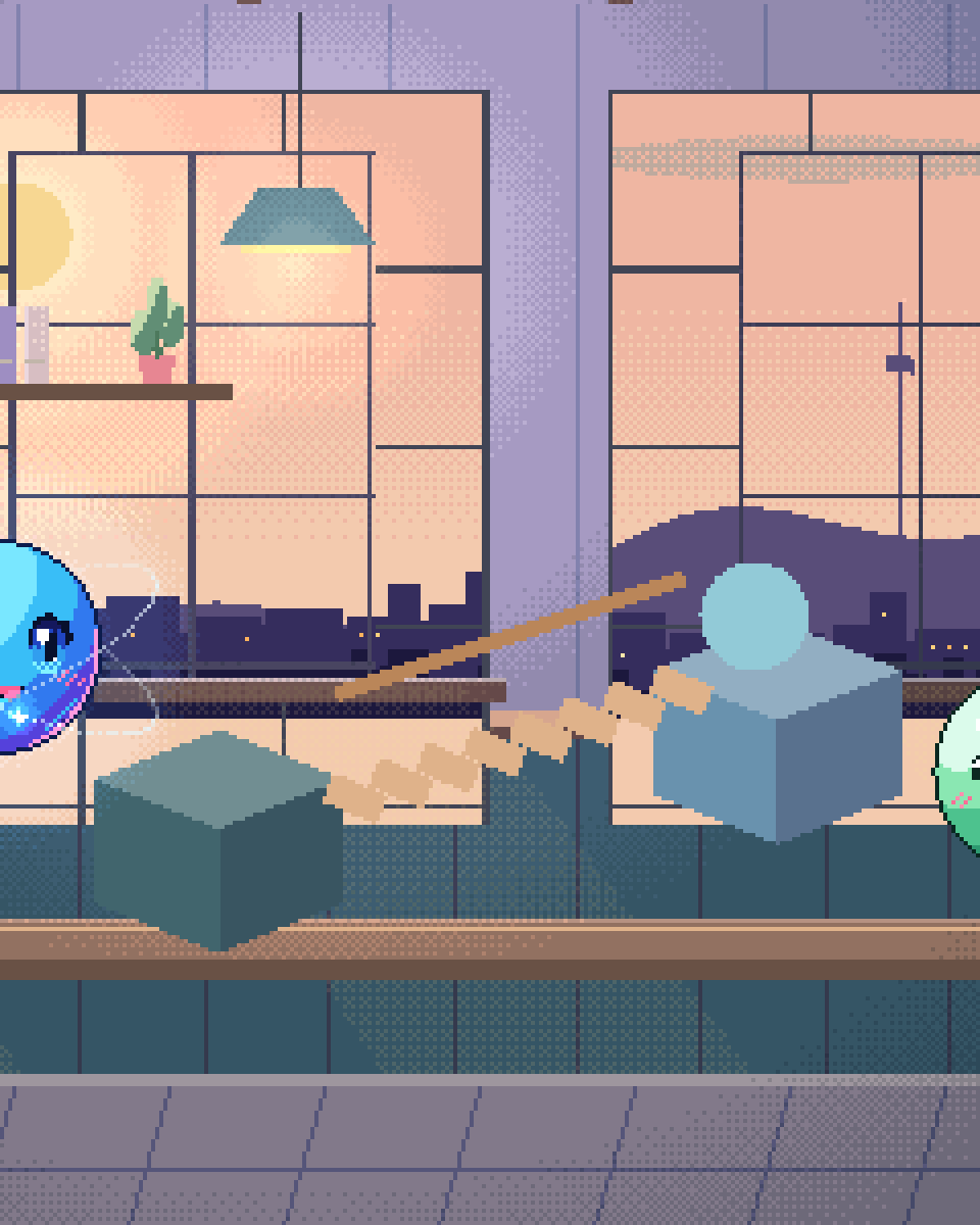 Pixel illustration for Accessibility Statement: an accessible ramp, large tactile controls and a readable document stand.