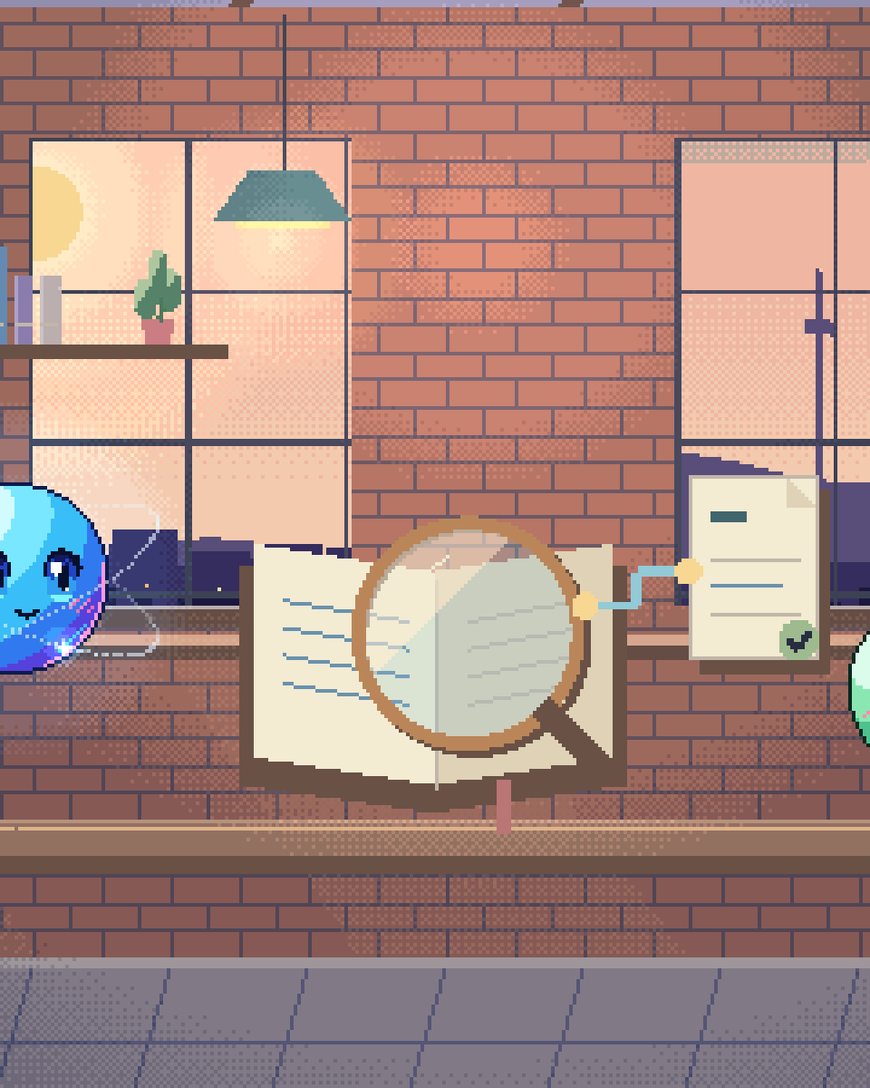 Pixel illustration for RAG Systems: an open source book connected to a magnifying lens and an answer card.