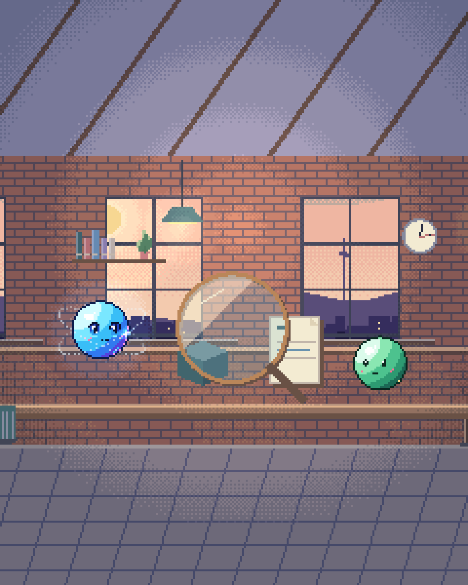 Pixel illustration for Software Reverse Engineering & Application Rebuilding: a transparent inspection lens over the tools used to make an artefact.