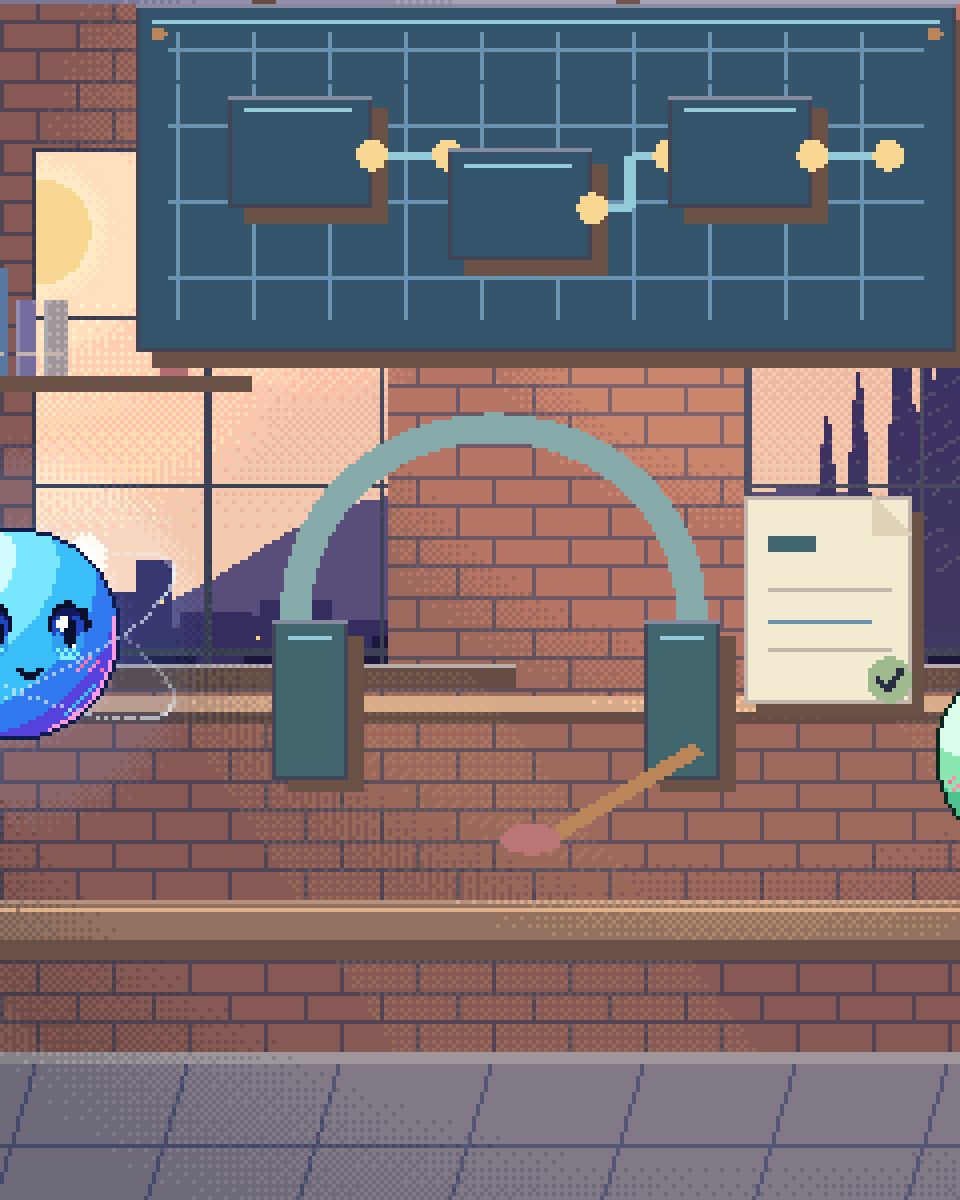 Pixel illustration for AI Customer Support: a support headset beside a reply card and an escalation bell.