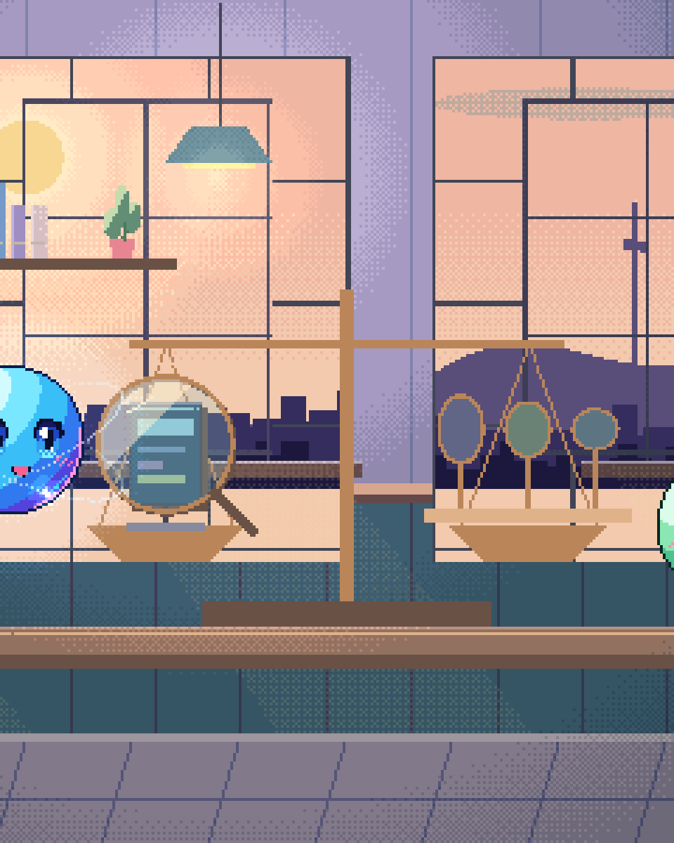 Pixel illustration for DeepSeek vs Frontier Models: a balanced comparison of a tiny model mechanism under a large inspection lens and a rack of different optical lenses with sample cards.