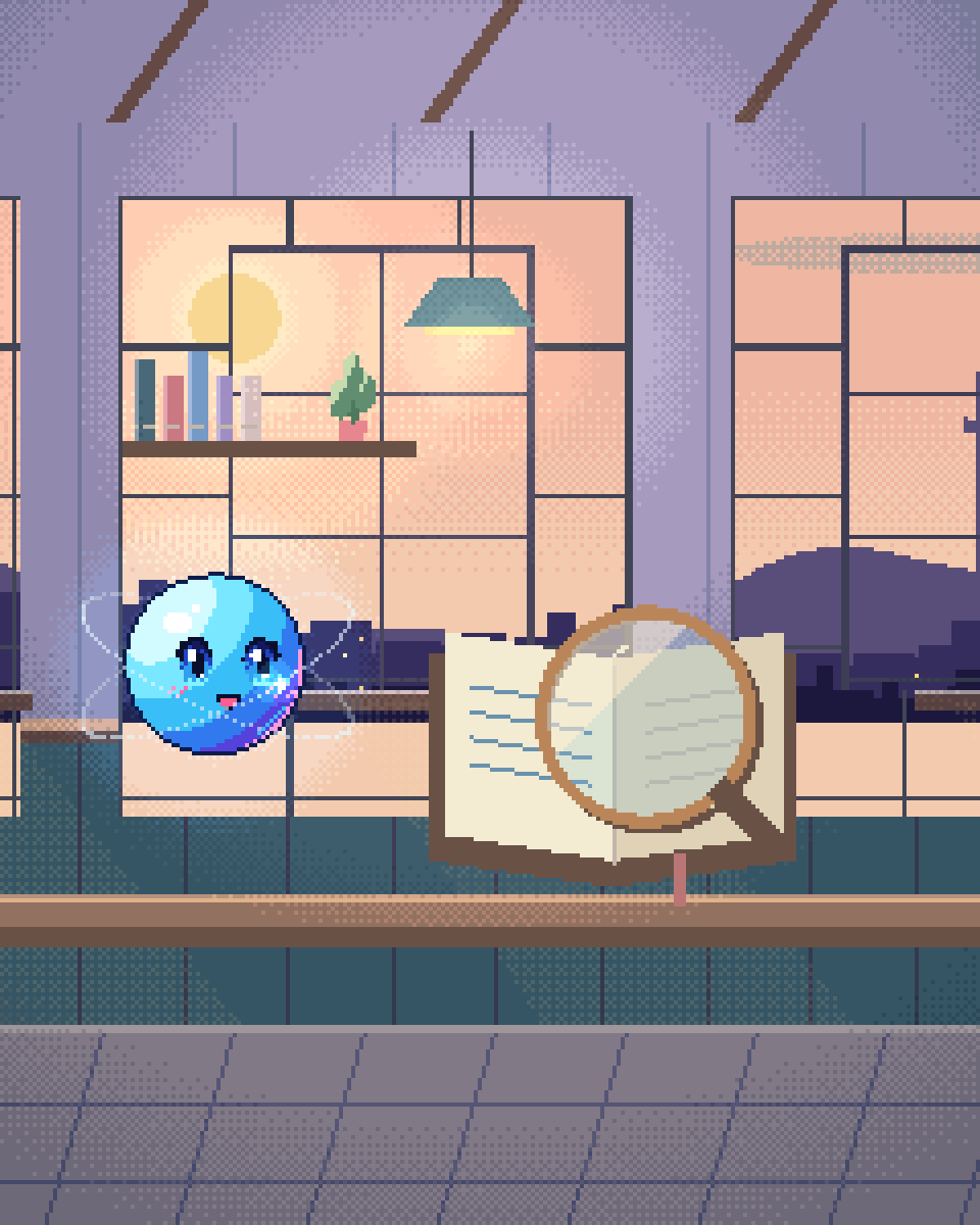 Pixel illustration for Frequently Asked Questions: an open reference book under a warm reading lamp.