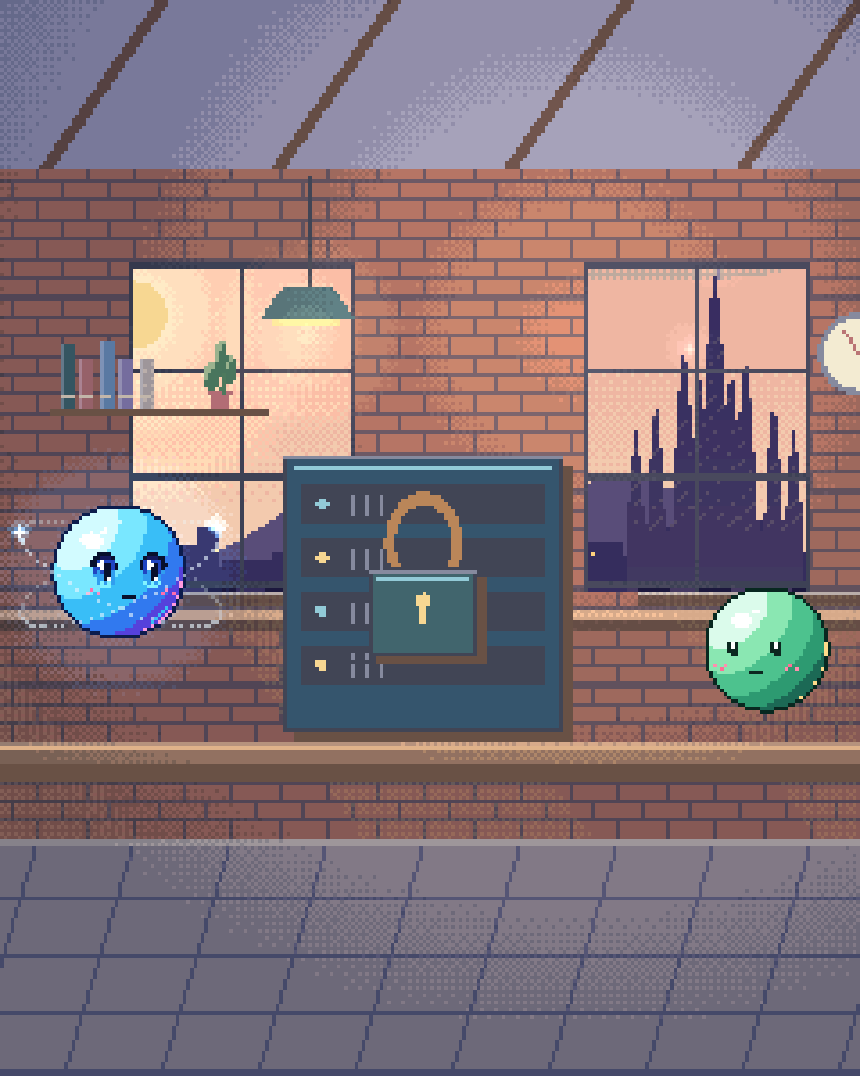 Pixel illustration for On-Premise AI: a local server cabinet with an ownership key.