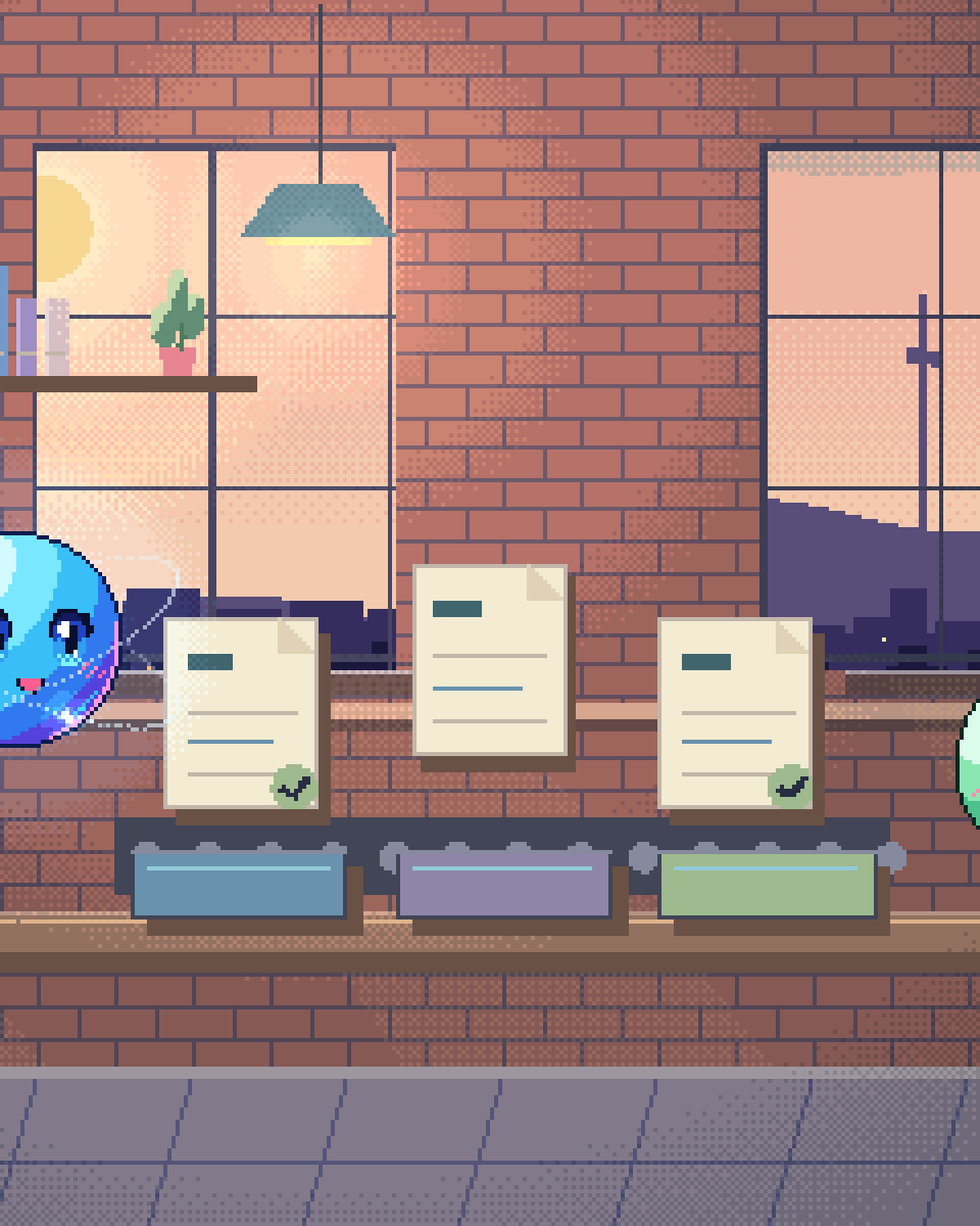 Pixel illustration for Support Deflection Architecture: request cards organised into distinct handling trays.