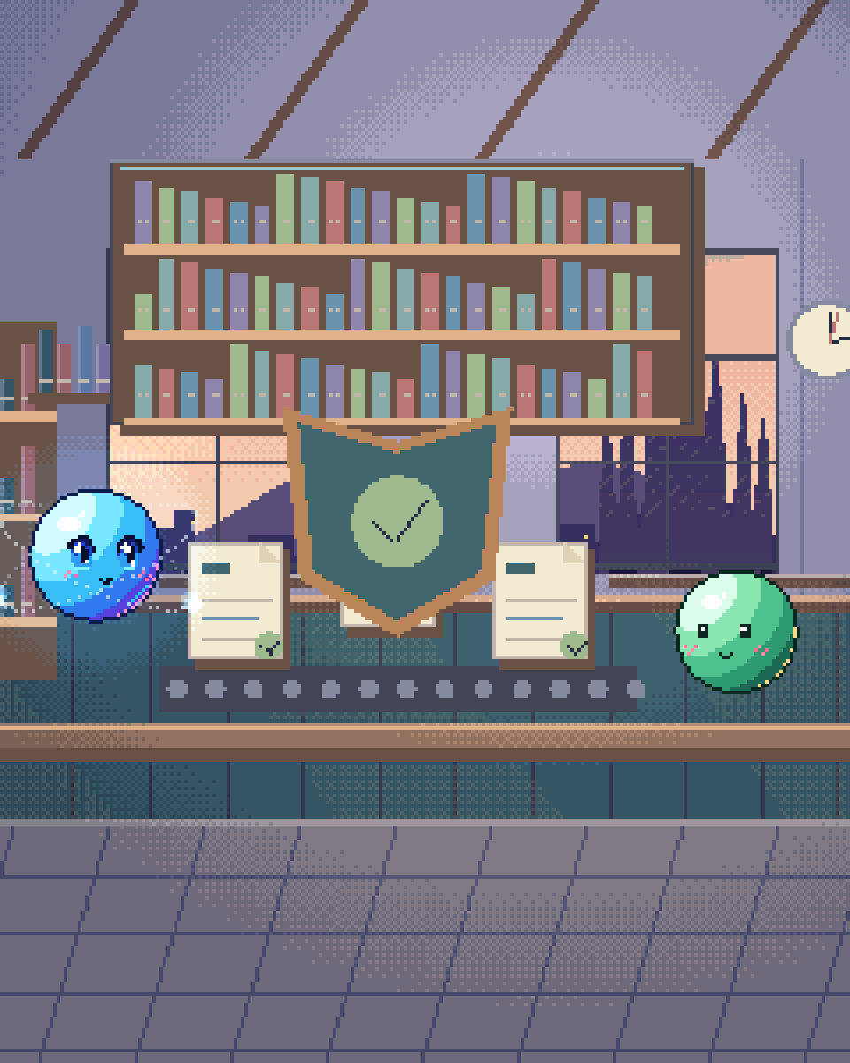Pixel illustration for AI Agent Security for Enterprise: a shield guarding a source-linked evidence folder.