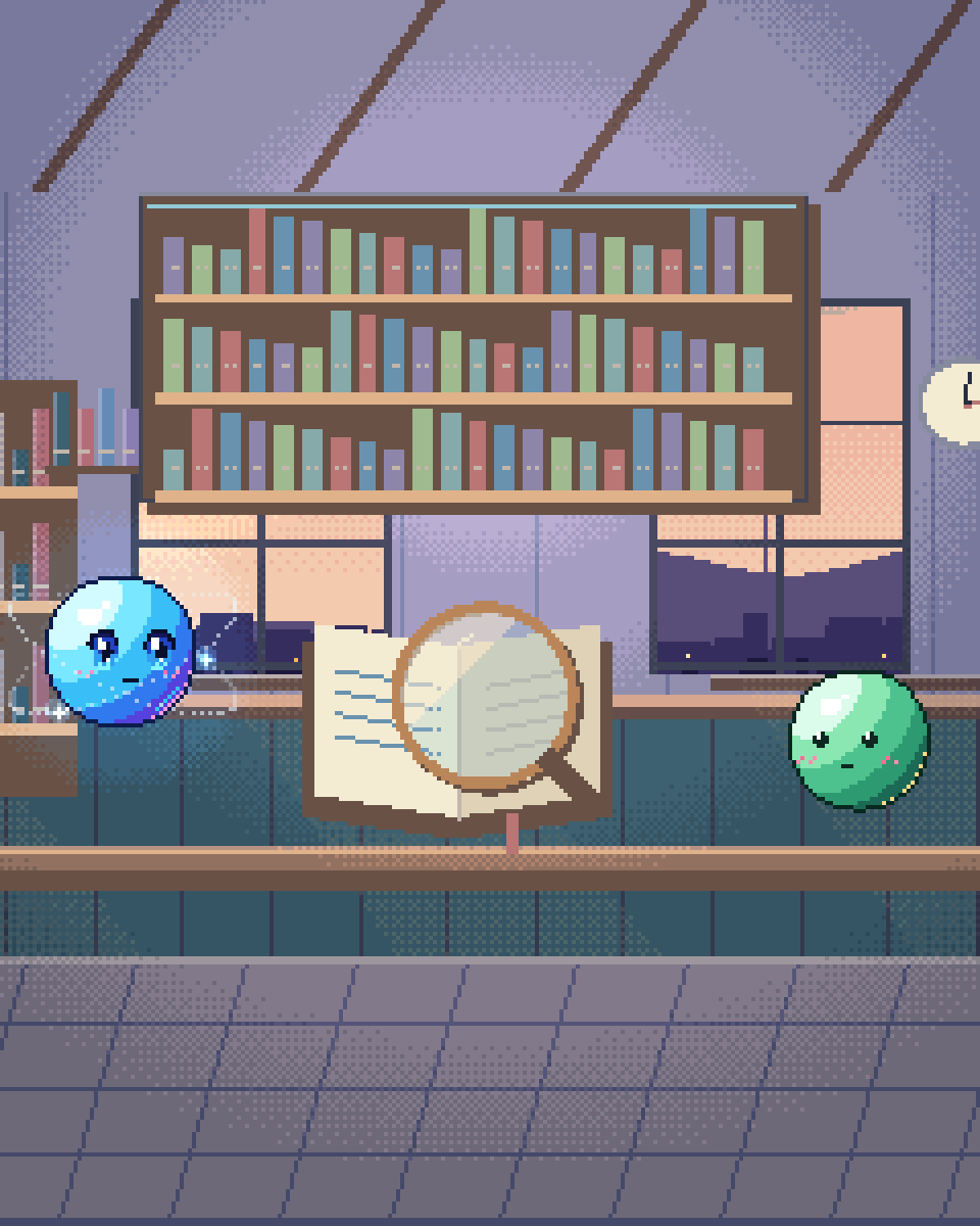 Pixel illustration for AI Glossary: an open reference book under a warm reading lamp.