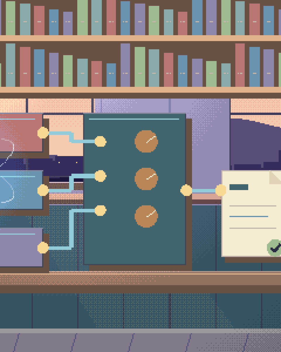 Pixel illustration for LLM Orchestration Explained: a brass switchboard joining several model routes.