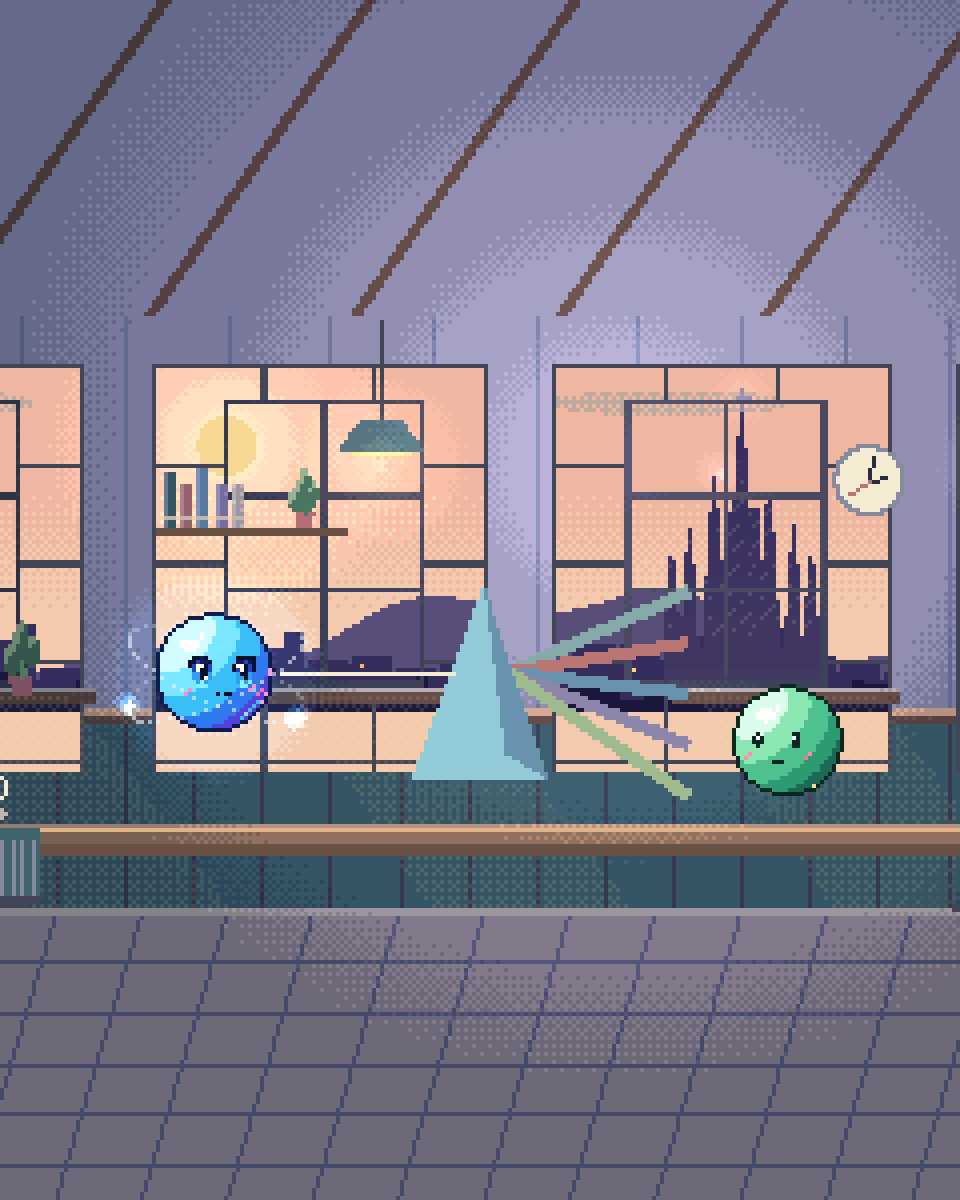 Pixel illustration for Beauty & Cosmetics: a glass prism casting a palette onto geometric identity tiles.