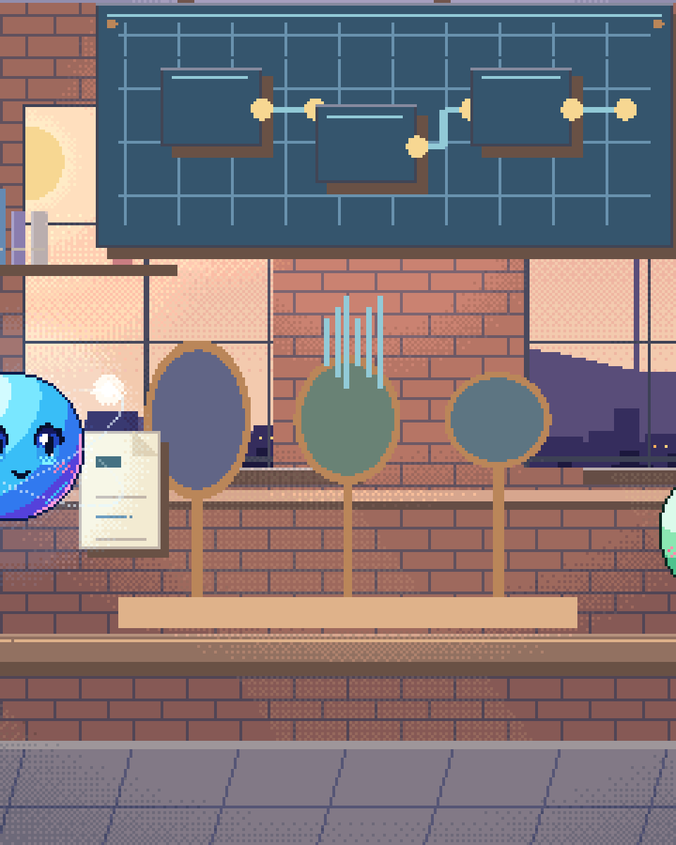 Pixel illustration for Virtual Try-On: sound, image and document samples converging at a glass lens.