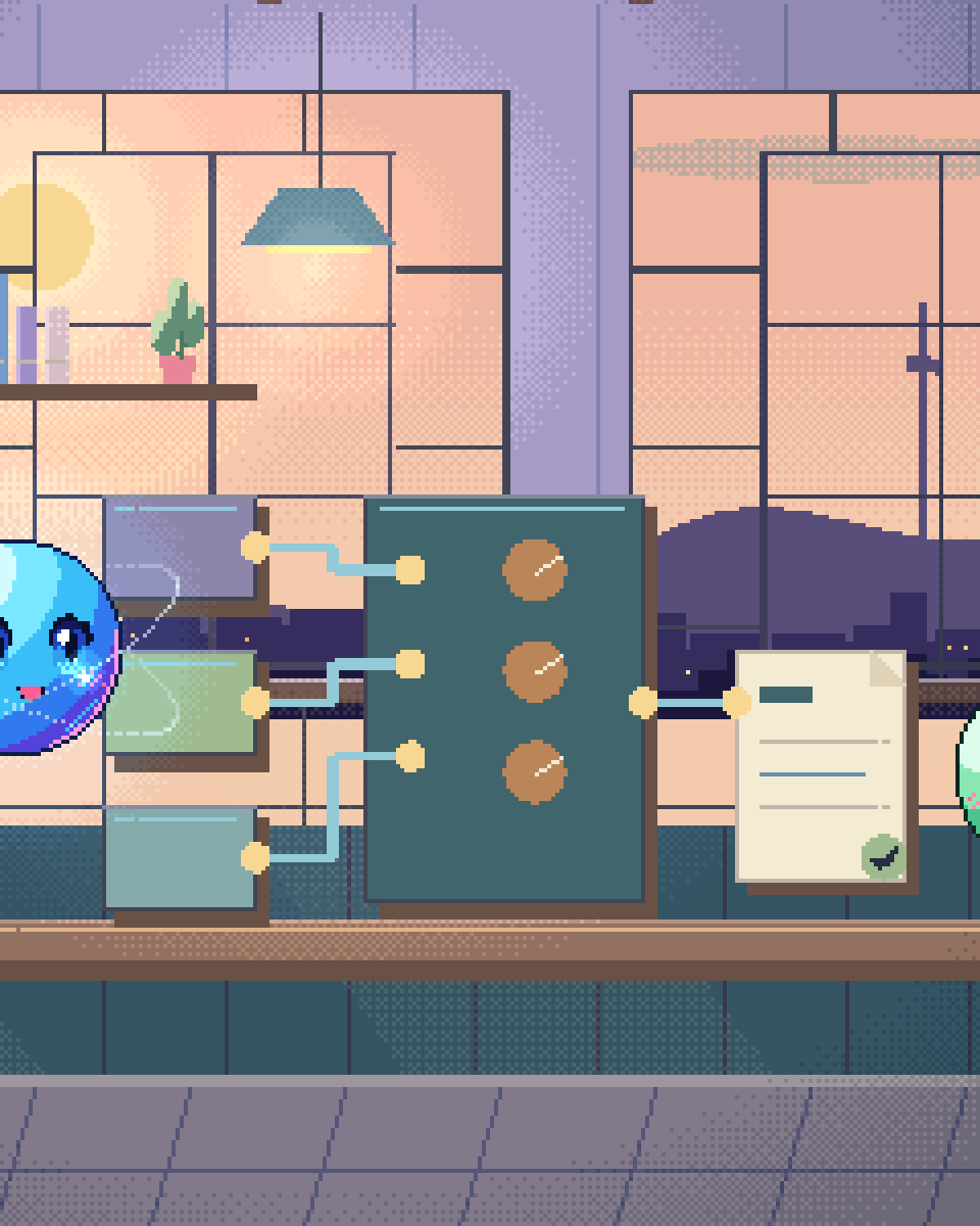 Pixel illustration for Clinical Trials & CROs: a brass switchboard joining several model routes.