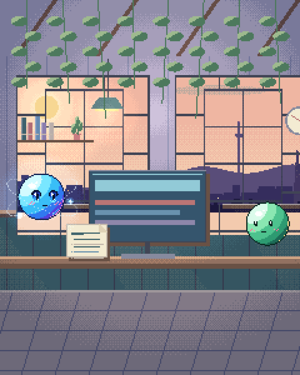 Pixel illustration for Trial Protocol Drafting: an architectural drawing beside a small working screen.
