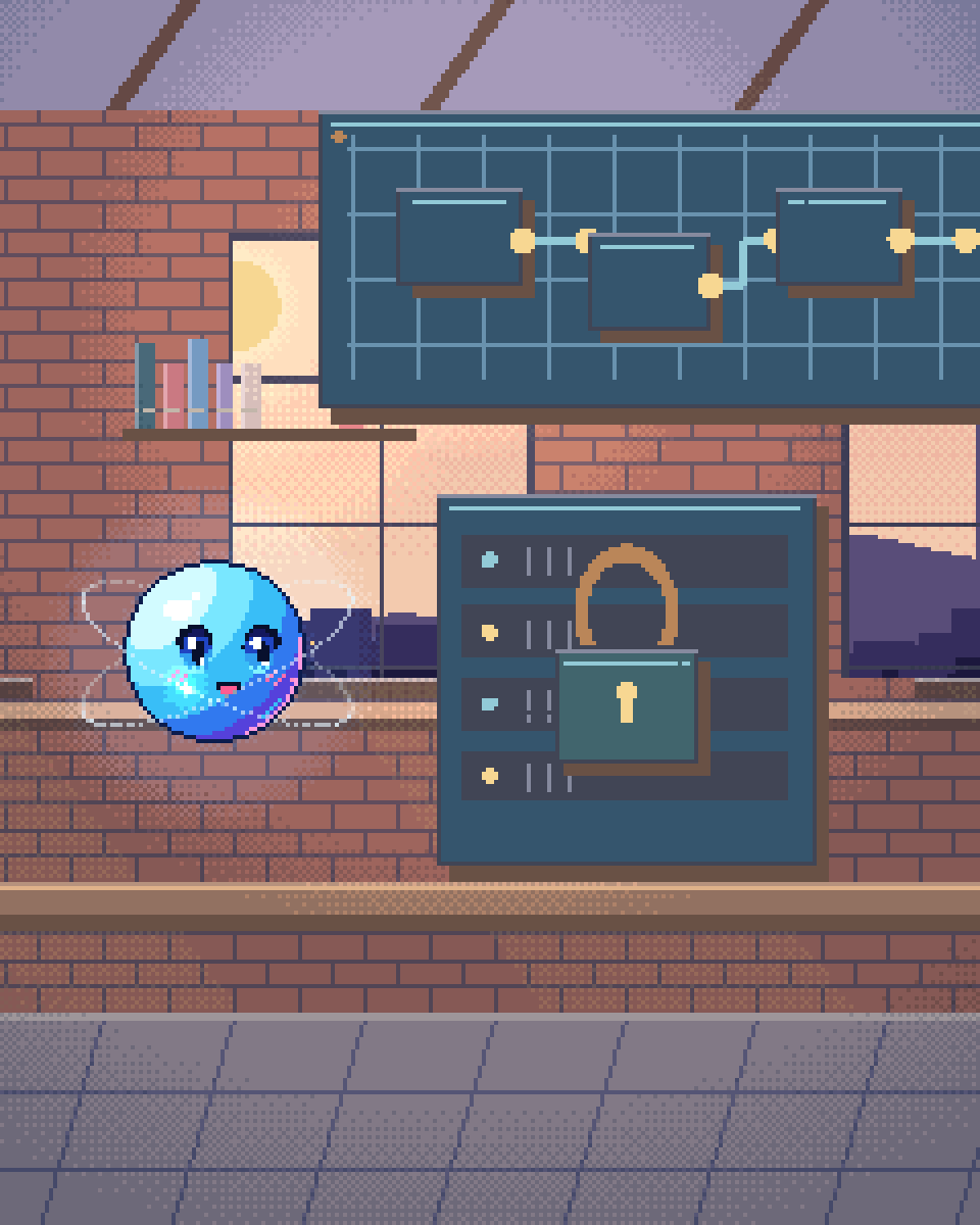 Pixel illustration for RFIs & Submittals: a local server cabinet with an ownership key.