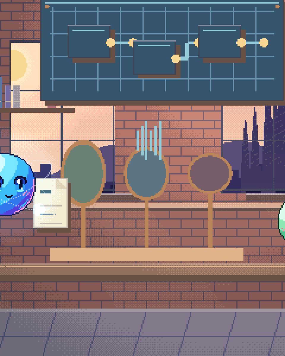 Pixel illustration for Site Progress Tracking: sound, image and document samples converging at a glass lens.