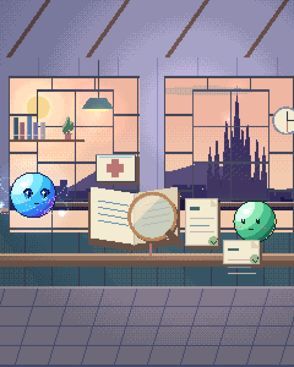 Pixel illustration for Dental & Private Clinics: a clinical document beside a source lens and a human verification card.