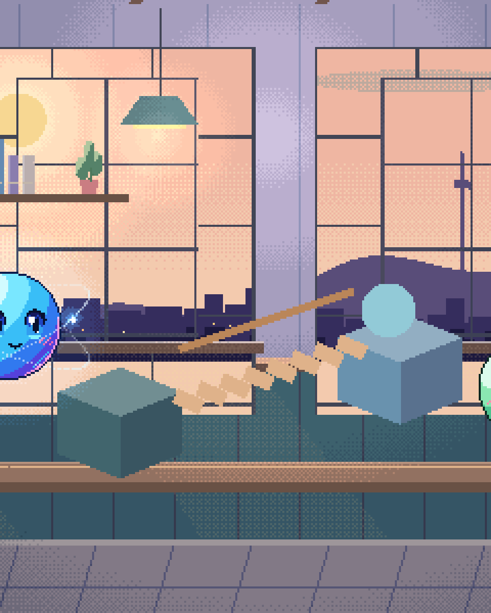 Pixel illustration for Treatment Plan Explainers: an accessible ramp, large tactile controls and a readable document stand.