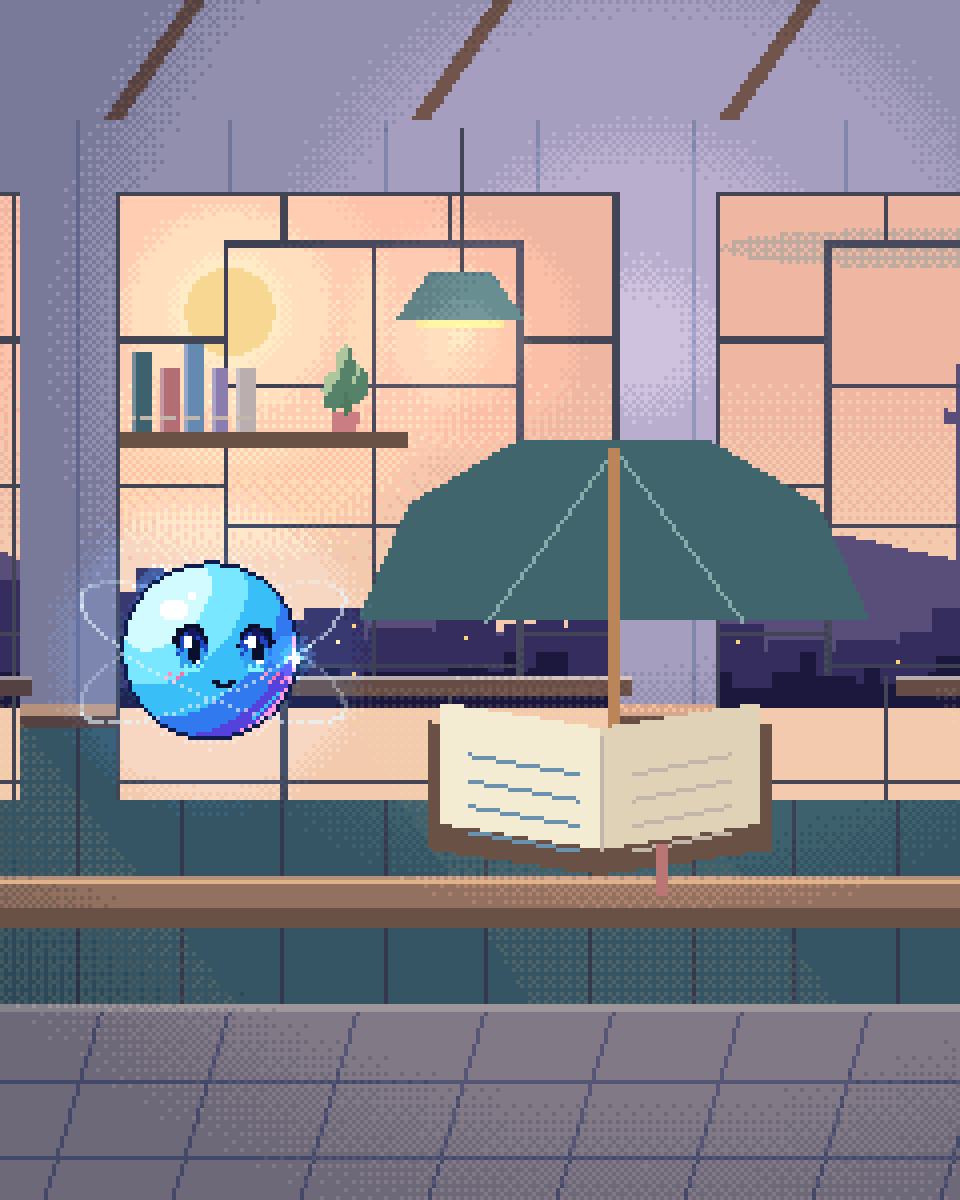 Pixel illustration for Catastrophe & Risk Signals: an umbrella sheltering a policy folder and evidence cards.