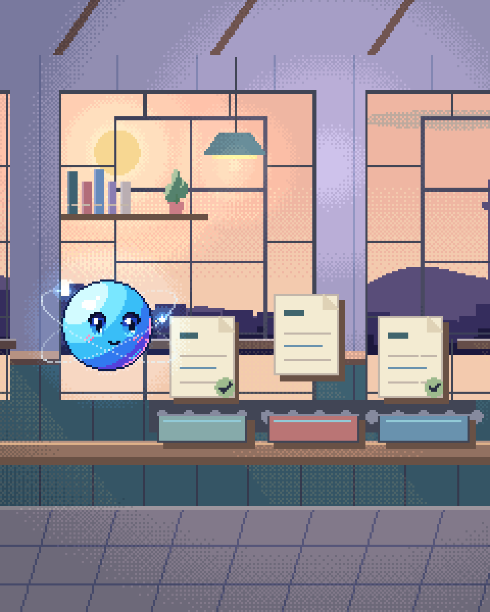 Pixel illustration for Admissions & Student Operations: request cards organised into distinct handling trays.