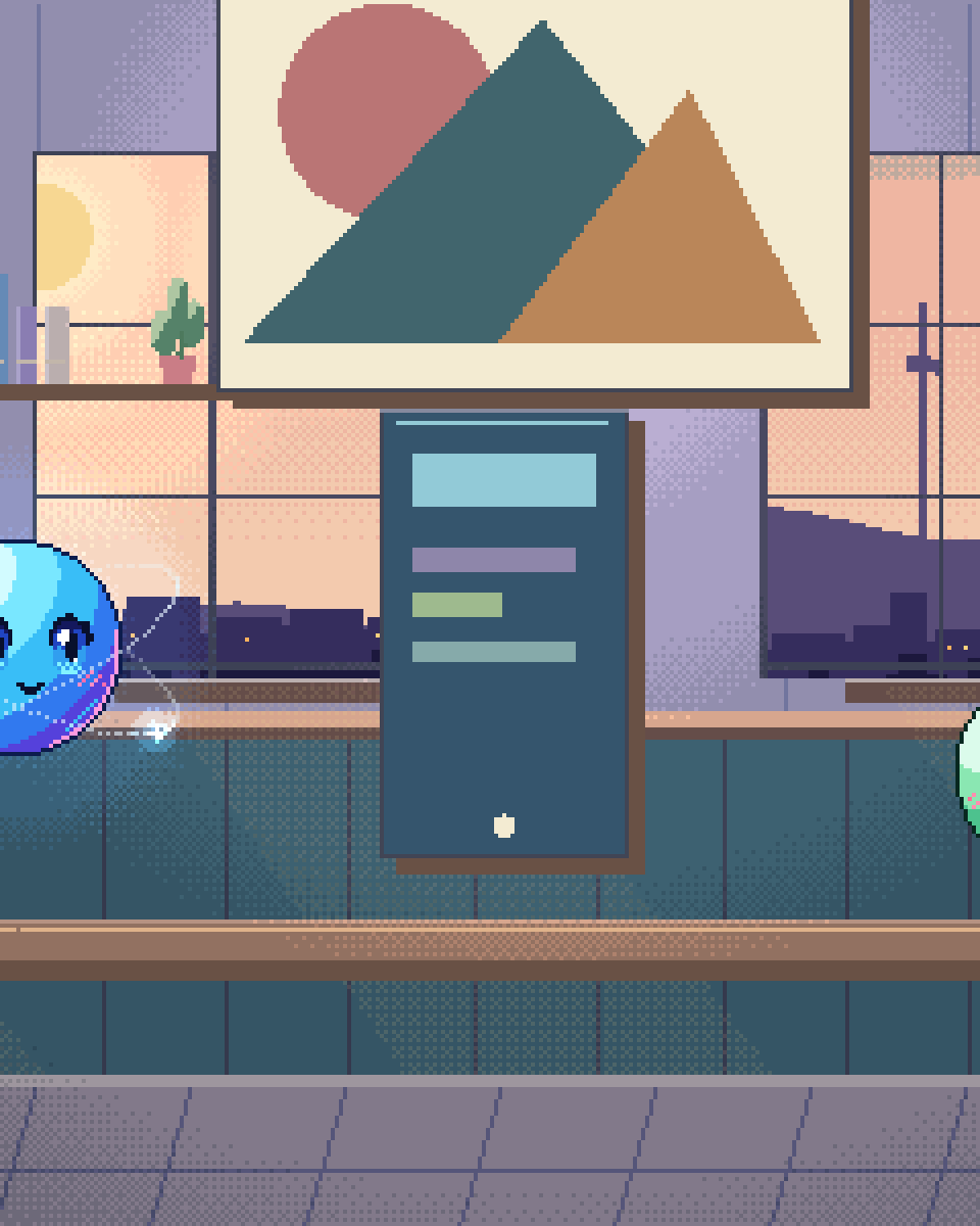 Pixel illustration for Attendee Concierge: a phone prototype on a work stand with removable interface tiles.