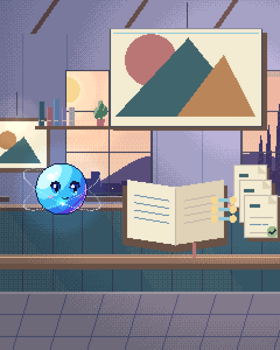 Pixel illustration for Sponsors & Exhibitors: a ledger linked to source slips and checked records.