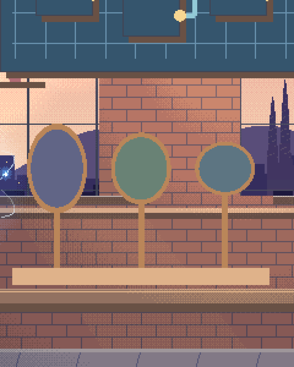 Pixel illustration for Product Copy & Imagery: a rack of different optical lenses with sample cards.