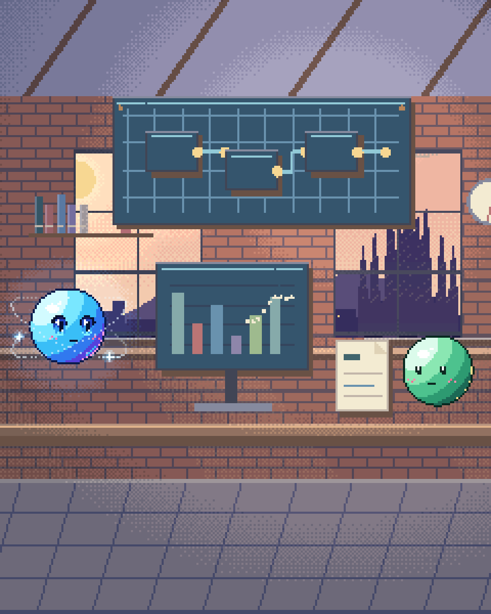 Pixel illustration for Trend Forecasting: a glass forecasting instrument with a dotted future path.