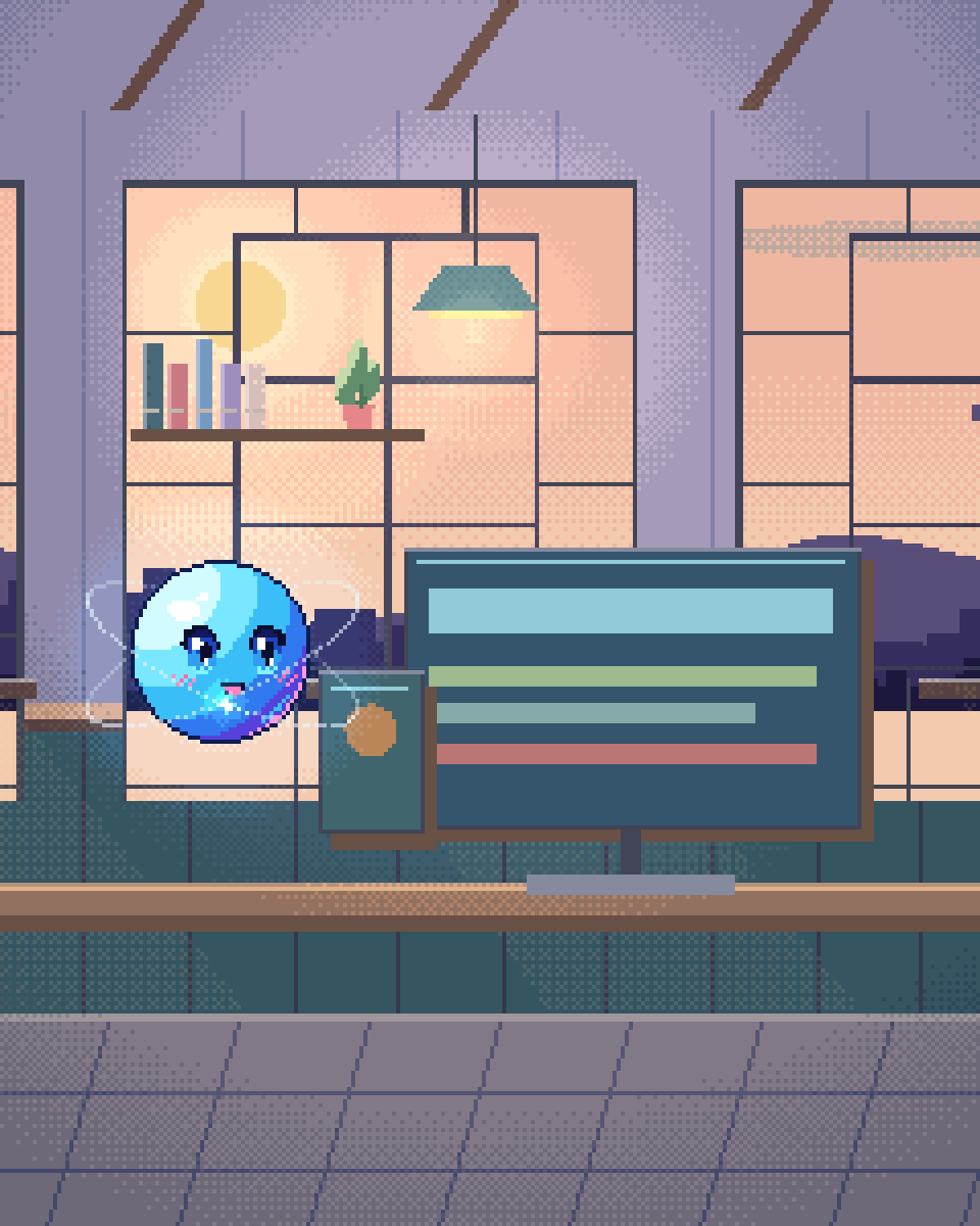 Pixel illustration for Games & Interactive: an application console with interchangeable tools.