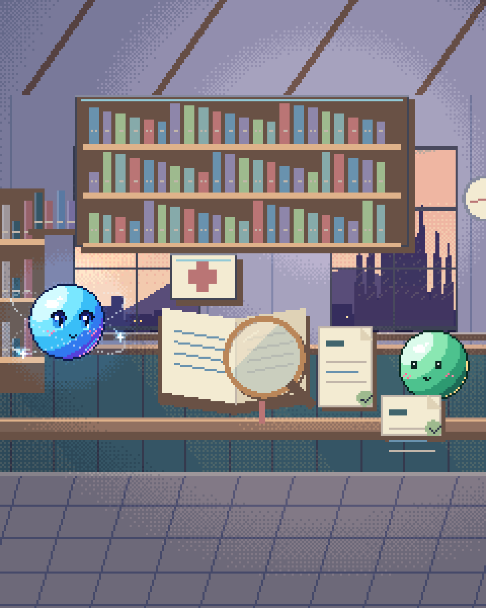 Pixel illustration for Clinical Documentation: a clinical document beside a source lens and a human verification card.