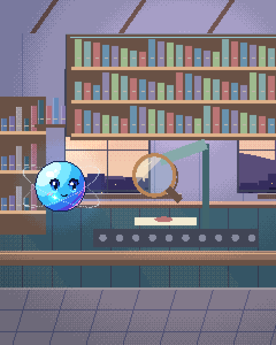 Pixel illustration for Life-Sciences Research: a microscope inspecting a slide beside research documents.