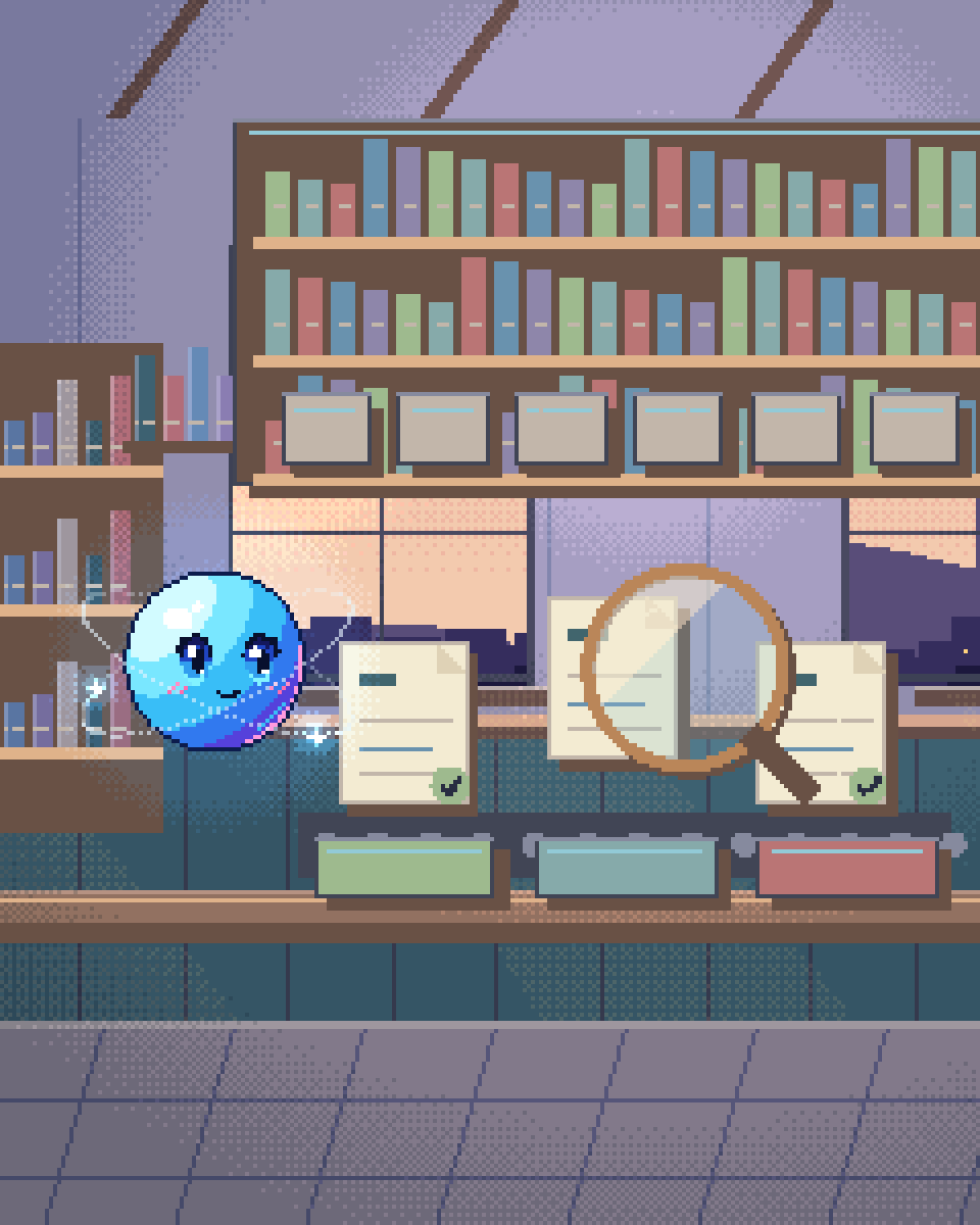 Pixel illustration for Portfolio & Trademark Monitoring: an archive drawer of evidence cards with source links.