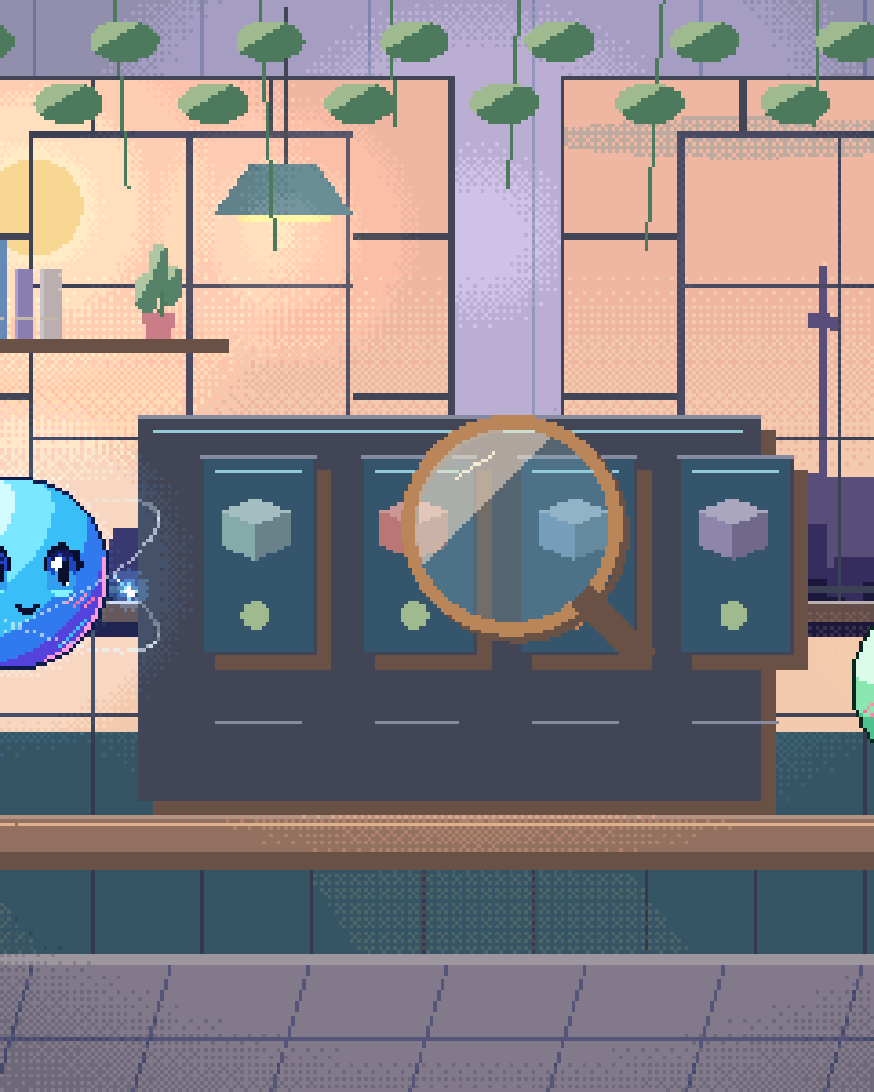 Pixel illustration for Lab Protocols & ELN Agents: a test bench with different sample blocks and inspected result cards.