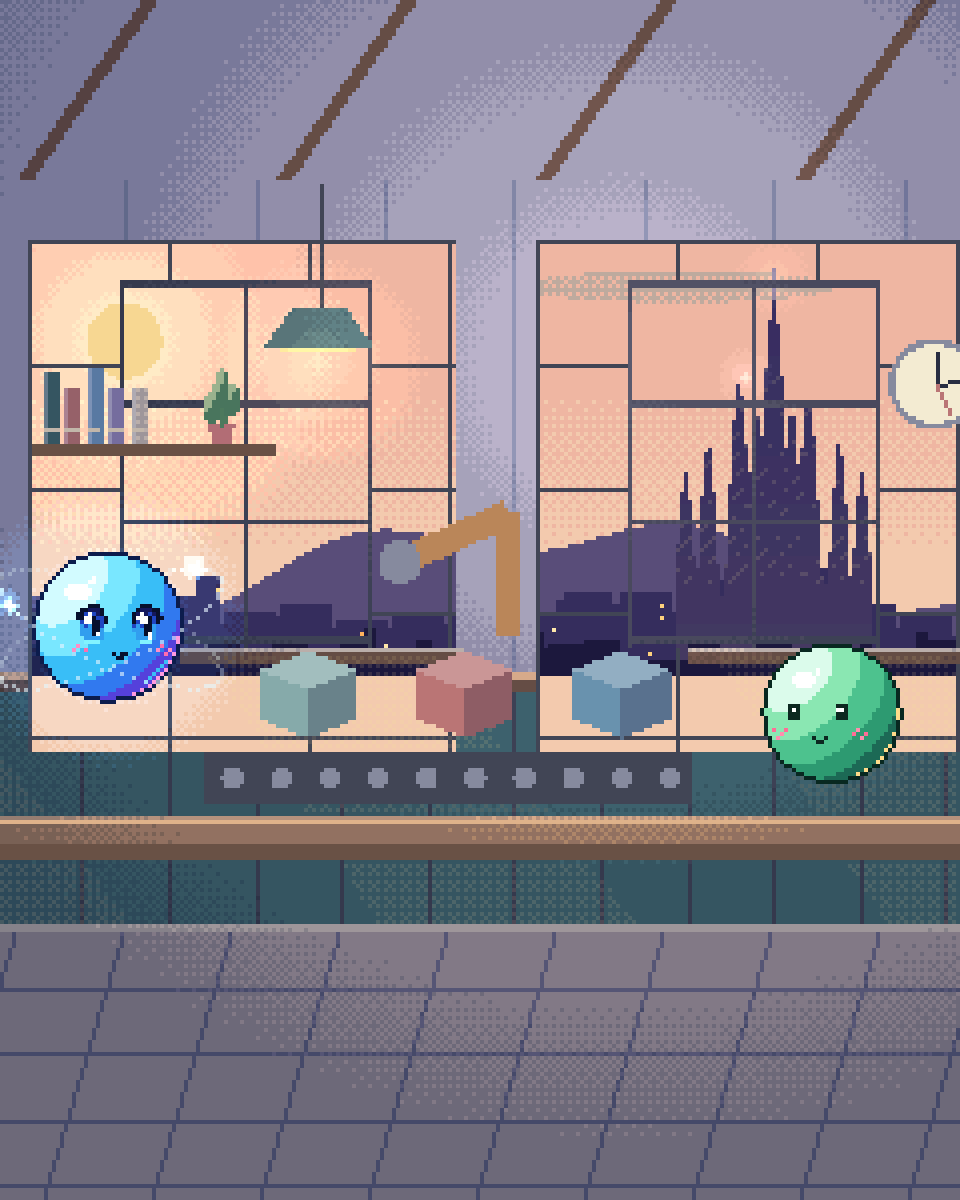 Pixel illustration for Manufacturing: a small factory line with a visible inspection station.
