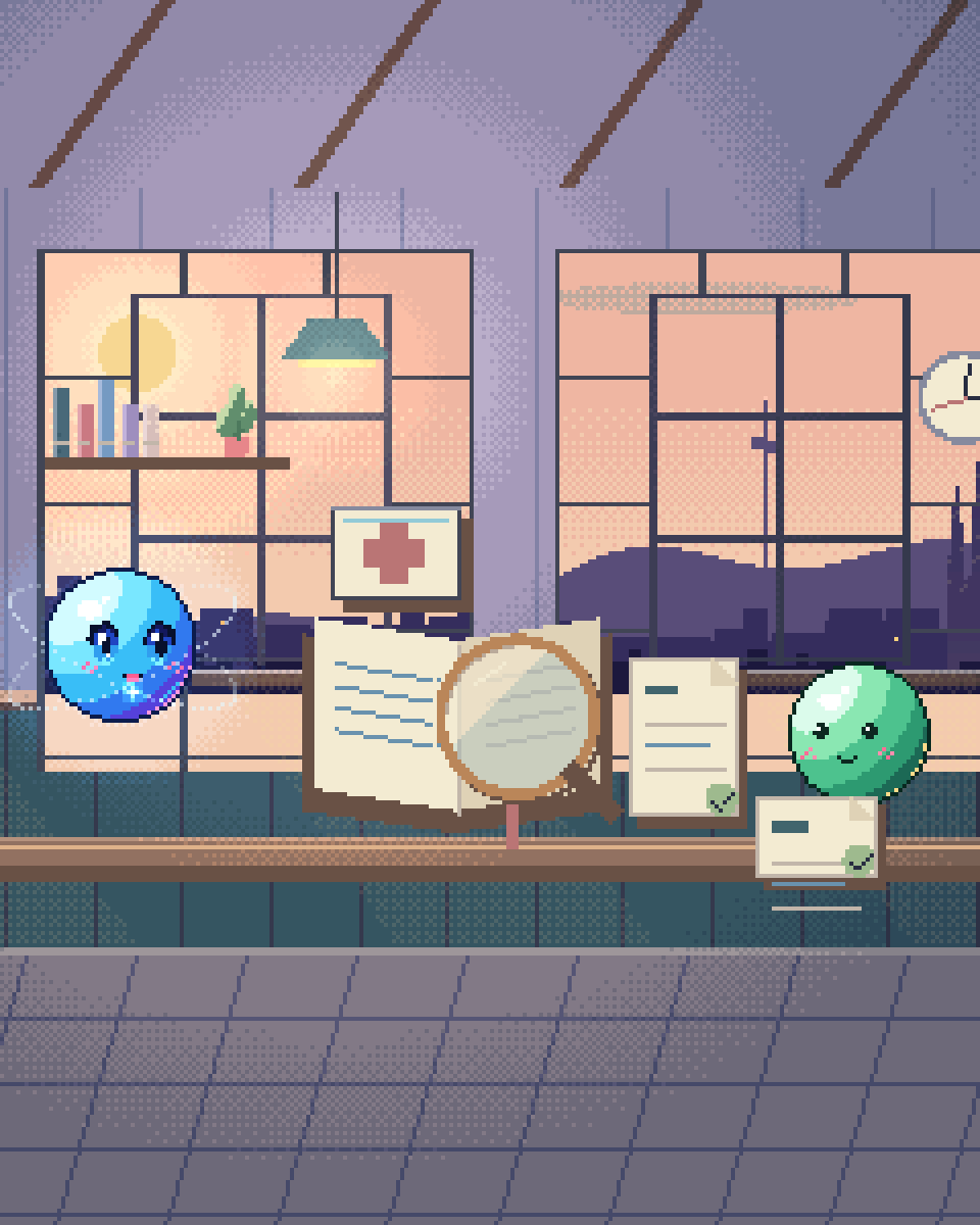 Pixel illustration for Medical Devices: a clinical document beside a source lens and a human verification card.