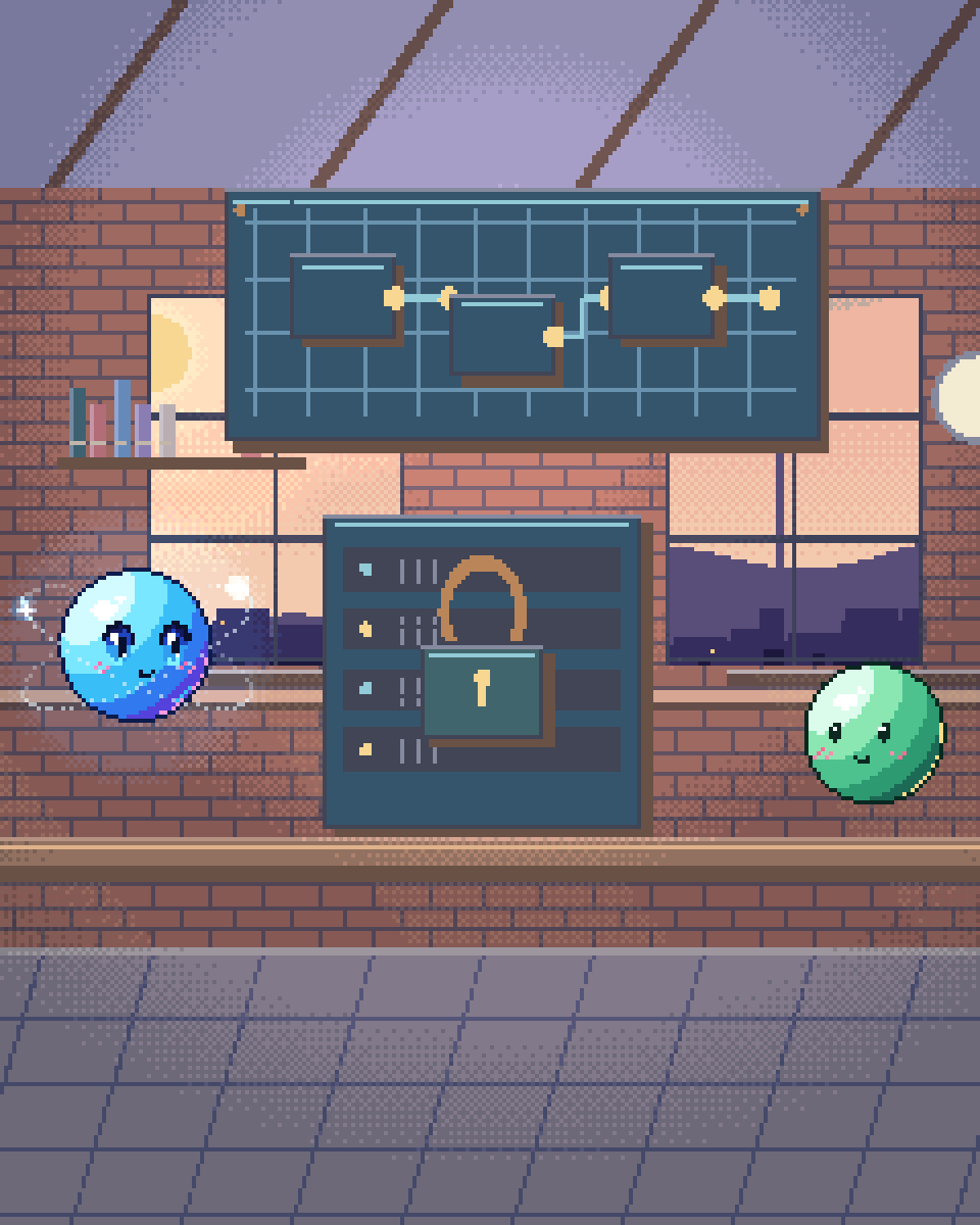 Pixel illustration for MDR Technical Files: a local server cabinet with an ownership key.