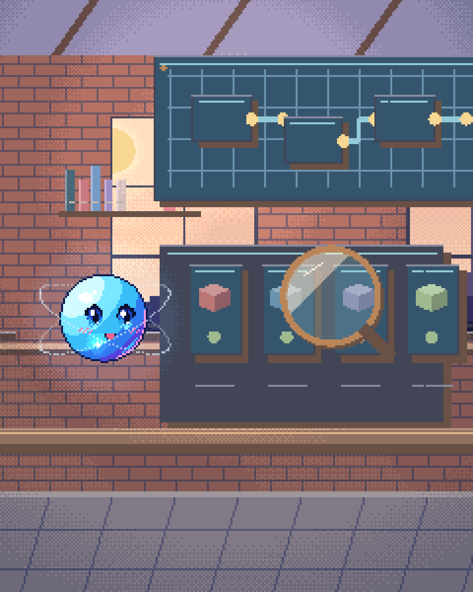 Pixel illustration for Usability & Risk Documentation: a test bench with different sample blocks and inspected result cards.