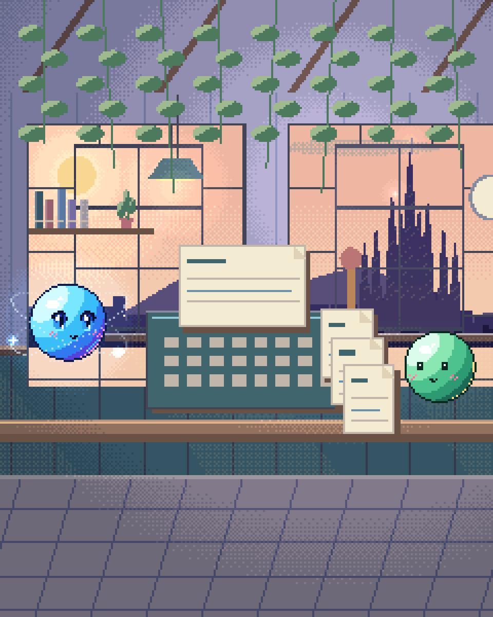 Pixel illustration for Research Grant Writing: a small printing press producing a family of different page layouts.