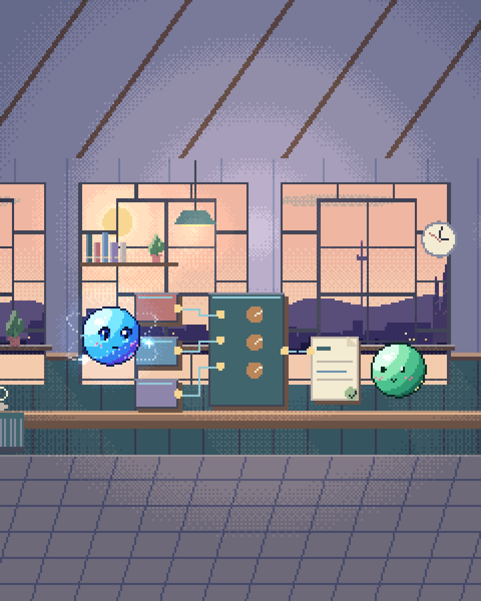 Pixel illustration for Telecoms: a brass switchboard joining several model routes.