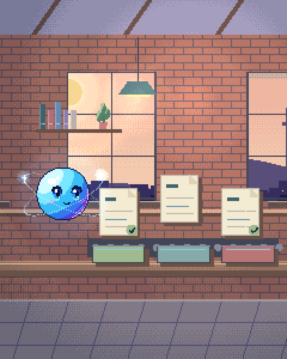 Pixel illustration for Field Service Dispatch: request cards organised into distinct handling trays.
