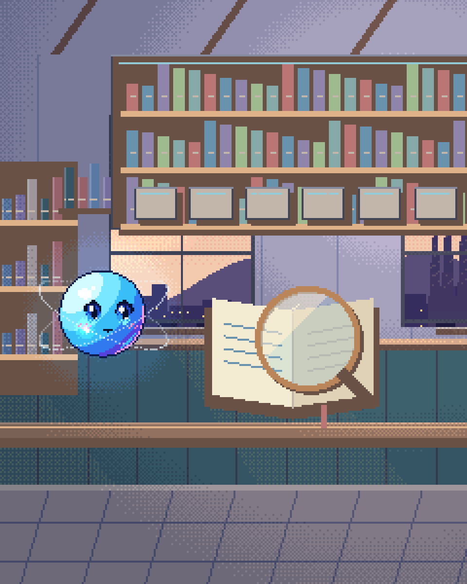 Pixel illustration for Terminology Management: an open reference book under a warm reading lamp.