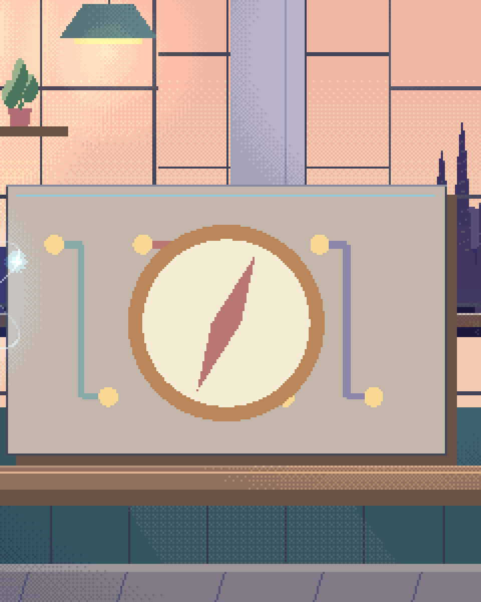 Pixel illustration for Travel & Tourism: a route map with several destinations and a hand-held compass.