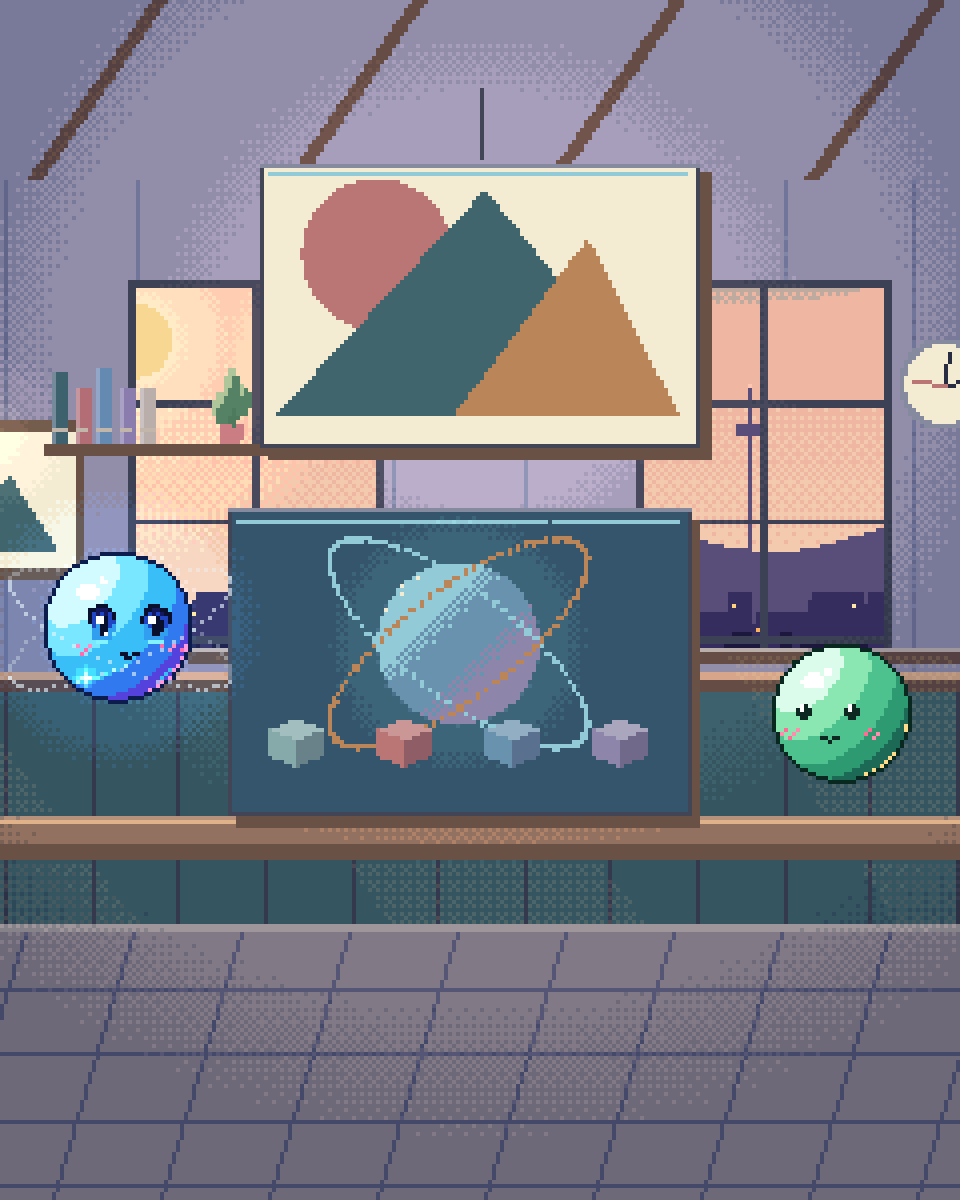 Pixel illustration for Z.ai GLM: a spatial lattice linking glass nodes and a quantum sphere.