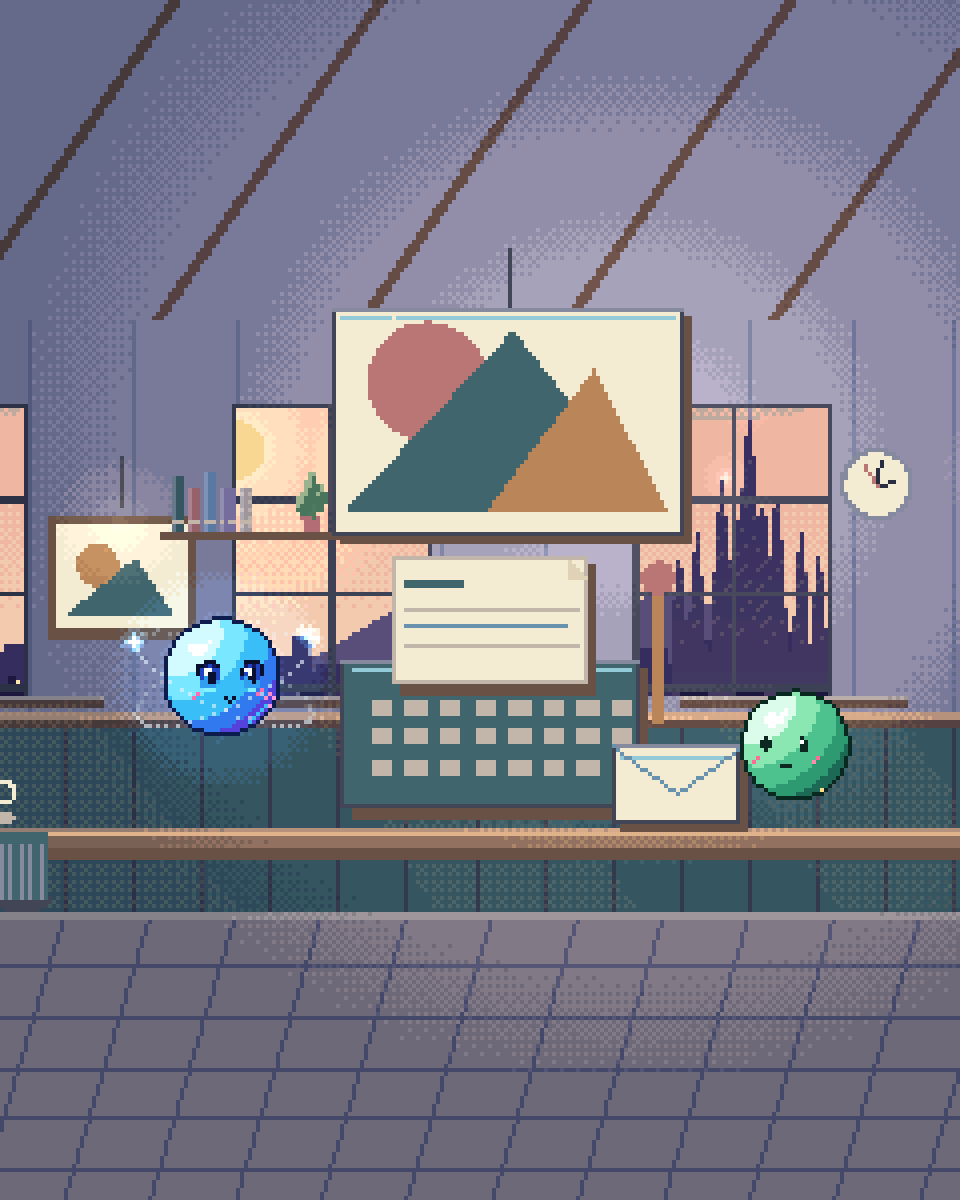 Pixel illustration for Image Generation Models: a newsroom desk with research, a typewriter and an unsent envelope.
