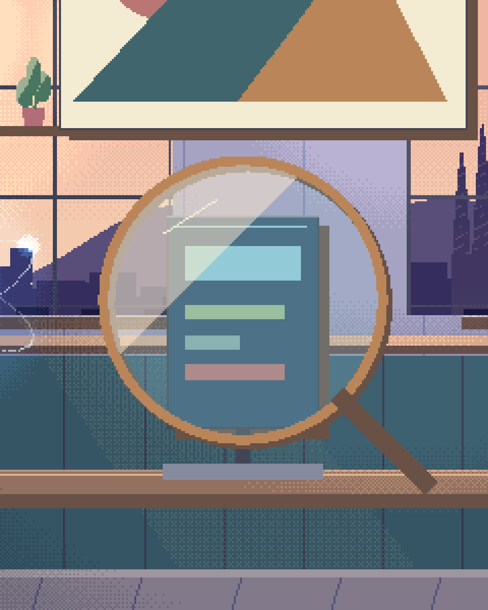 Pixel illustration for Small Language Models: a tiny model mechanism under a large inspection lens.