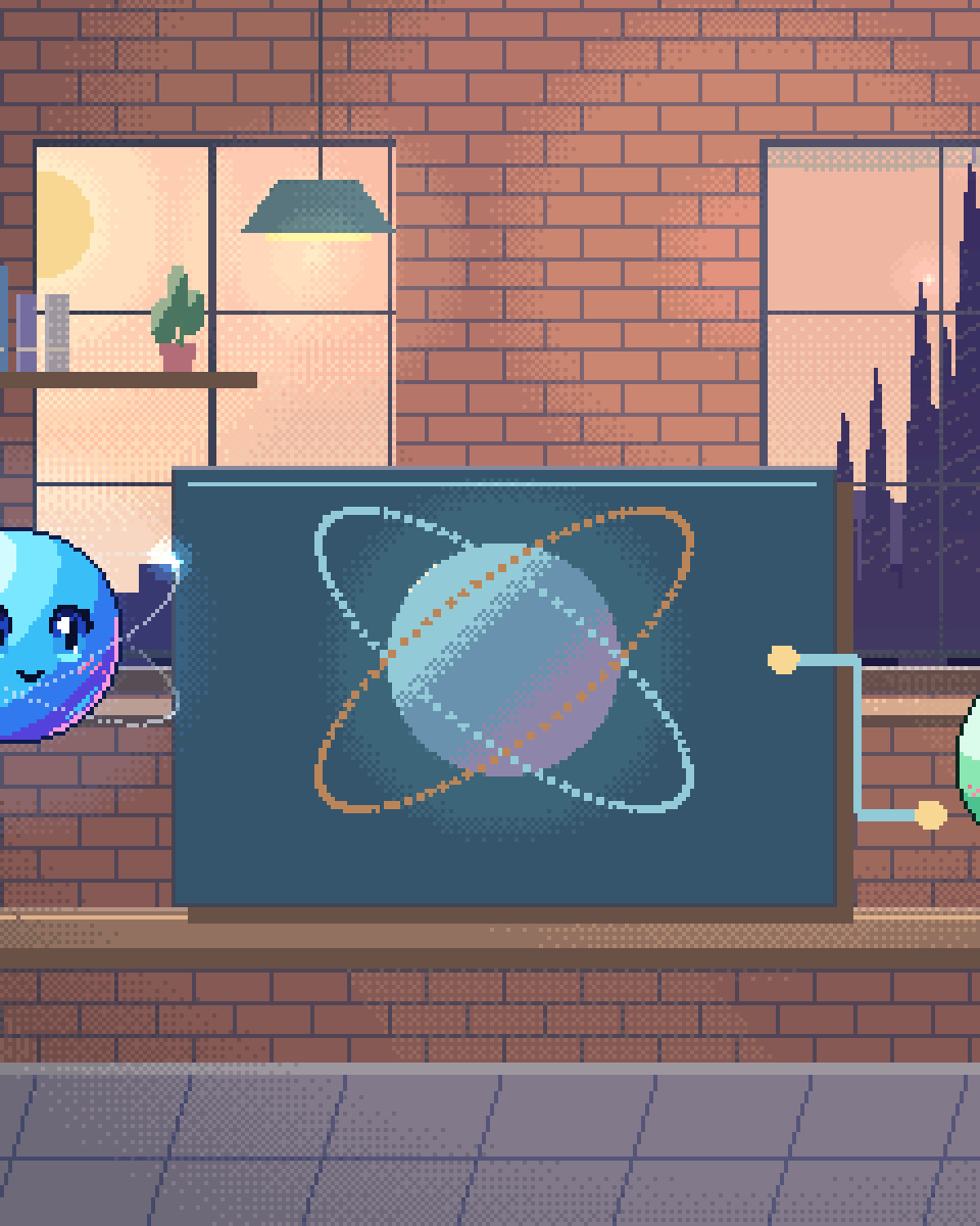 Pixel illustration for Quantum Computing in the Cloud: a quantum sphere connected to a remote instrument.