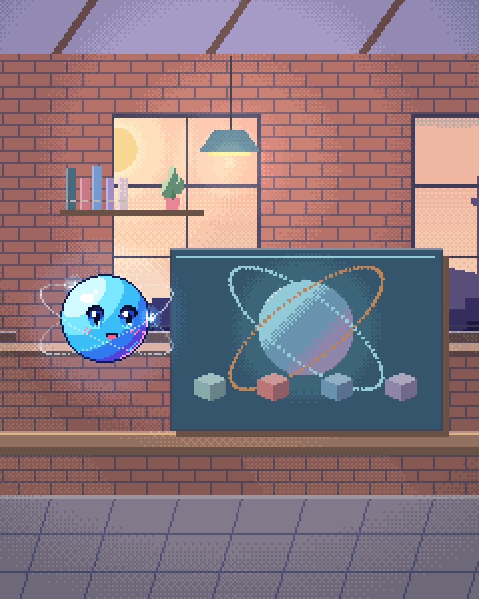 Pixel illustration for Quantum Machine Learning: a spatial lattice linking glass nodes and a quantum sphere.