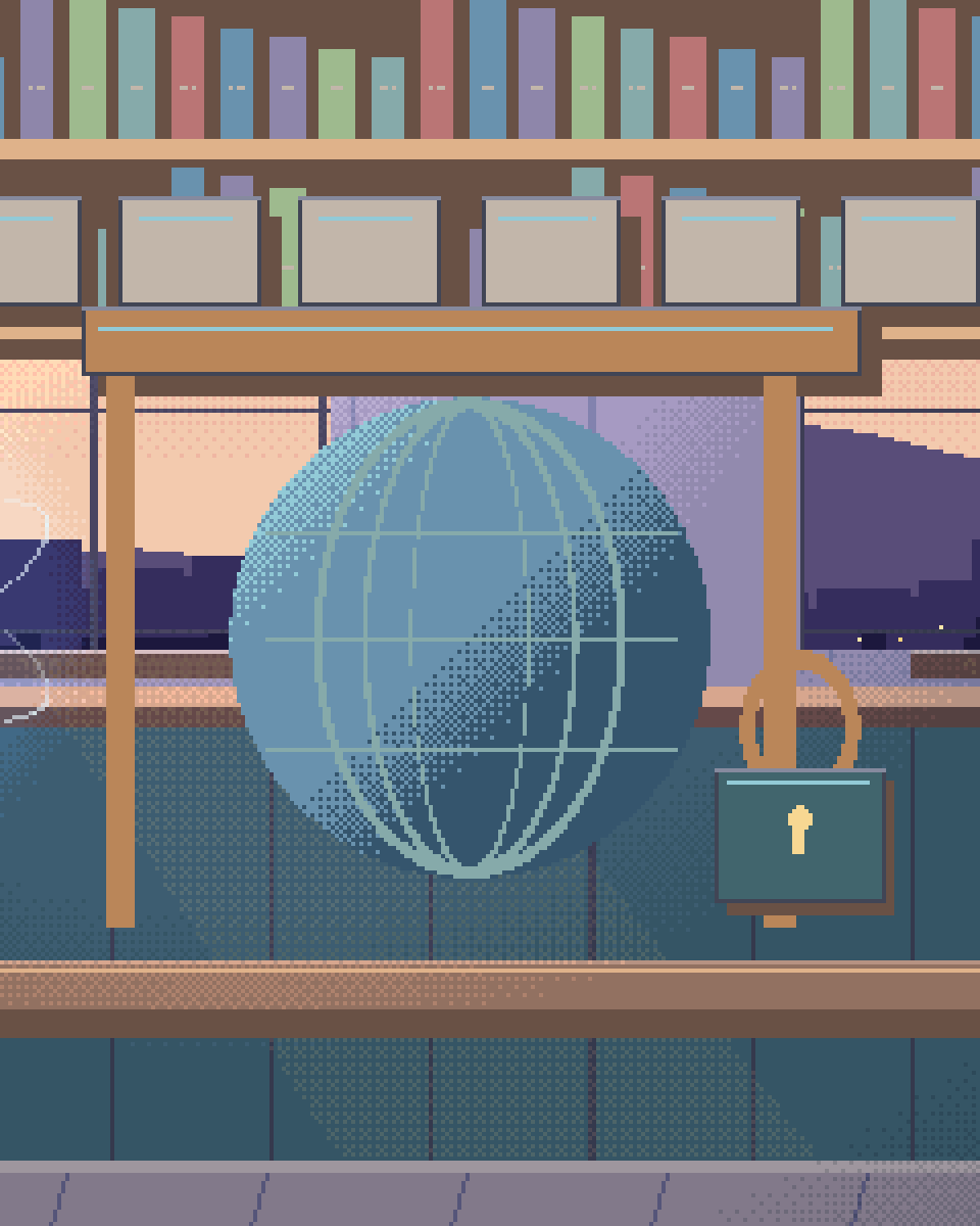 Pixel illustration for Data Residency & Sovereignty: a globe enclosed by a physical data boundary.