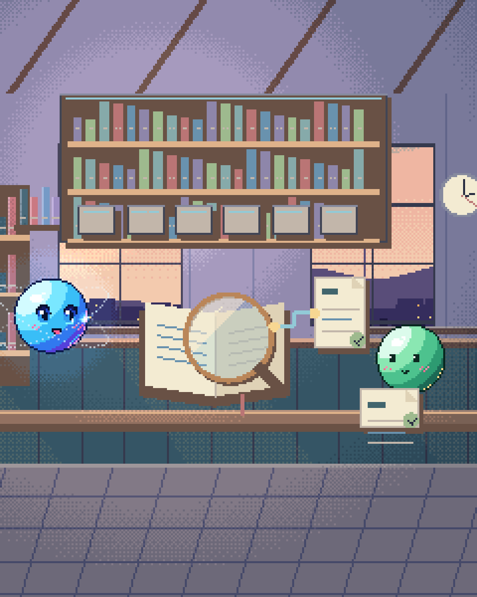 Pixel illustration for Data Processing Agreement: an opened contract with a review lens and marked passages.