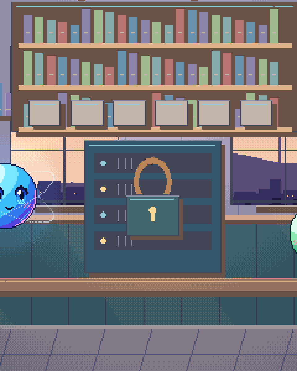 Pixel illustration for GDPR & EU Data Residency: a closed lock protecting a document vault.